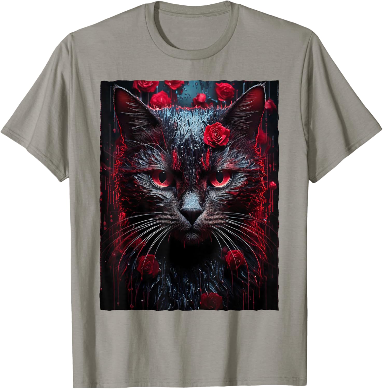 Black Cat with Red Roses T-Shirt for Men, Women, Girls, and Kids - 12