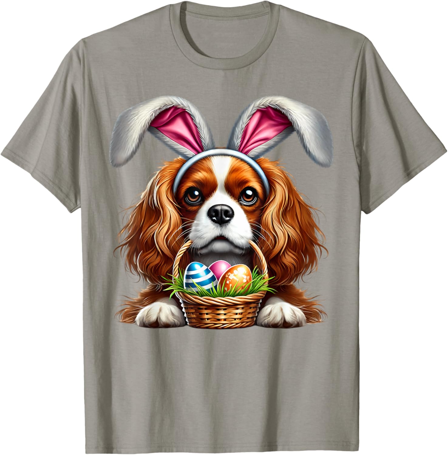 Cute Bunny Ear Cavalier King Charles Spaniel Easter Eggs T-Shirt - 21