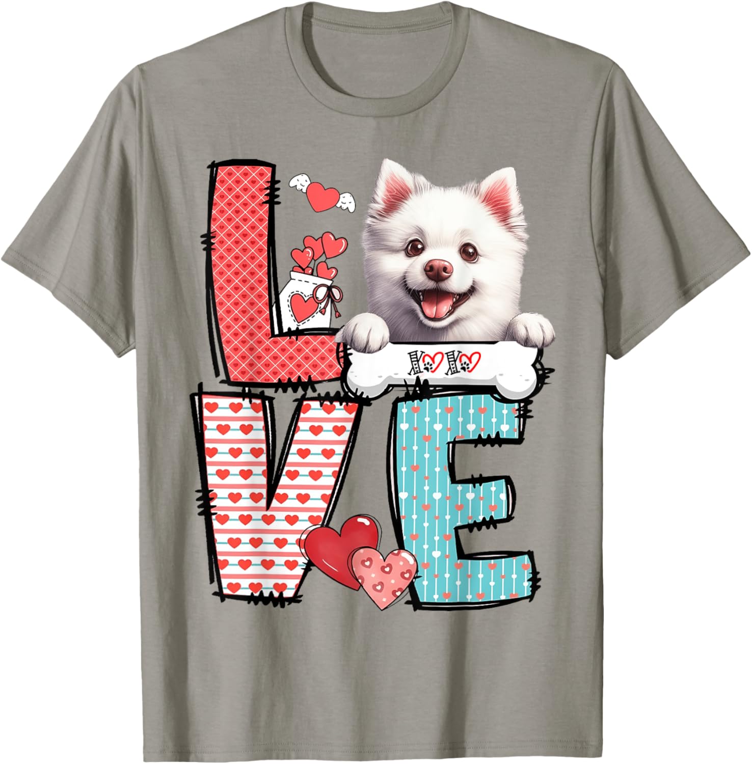 Love American Eskimo Dog Valentine's Day T-Shirt for Dog Lovers - 17