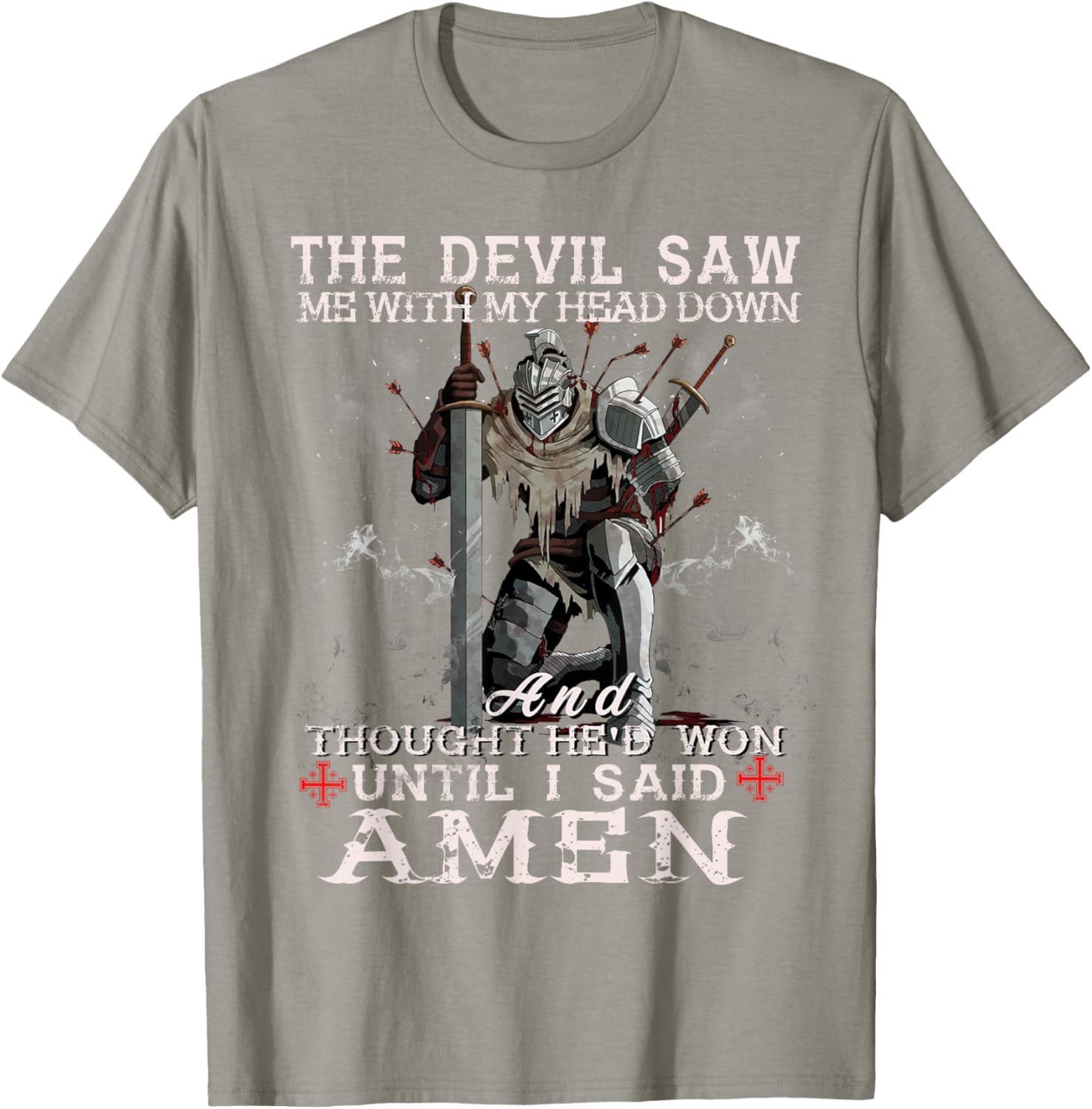 Knight Templar Christian Warrior T-Shirt with Powerful Amen Statement - 24