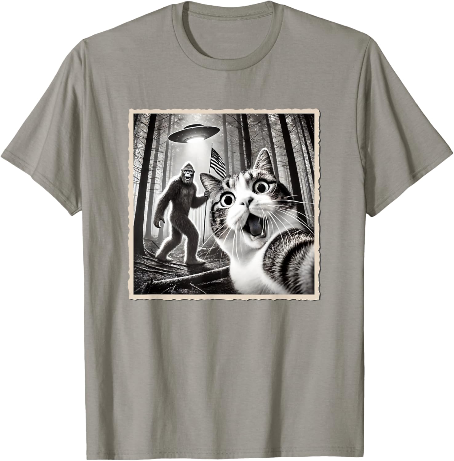 Funny Bigfoot Cat 4th of July American Flag T-Shirt for Patrotic Fun - 18