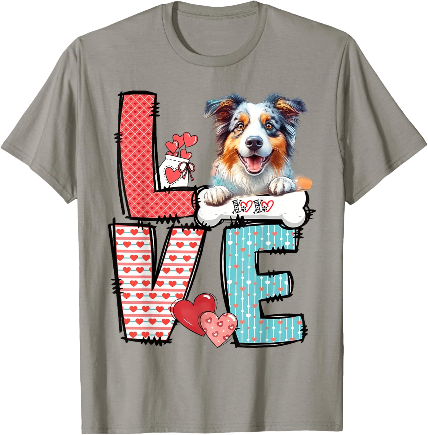 Love Australian Shepherd Dog Happy Valentine's Day T-Shirt for Dog Lovers - 4