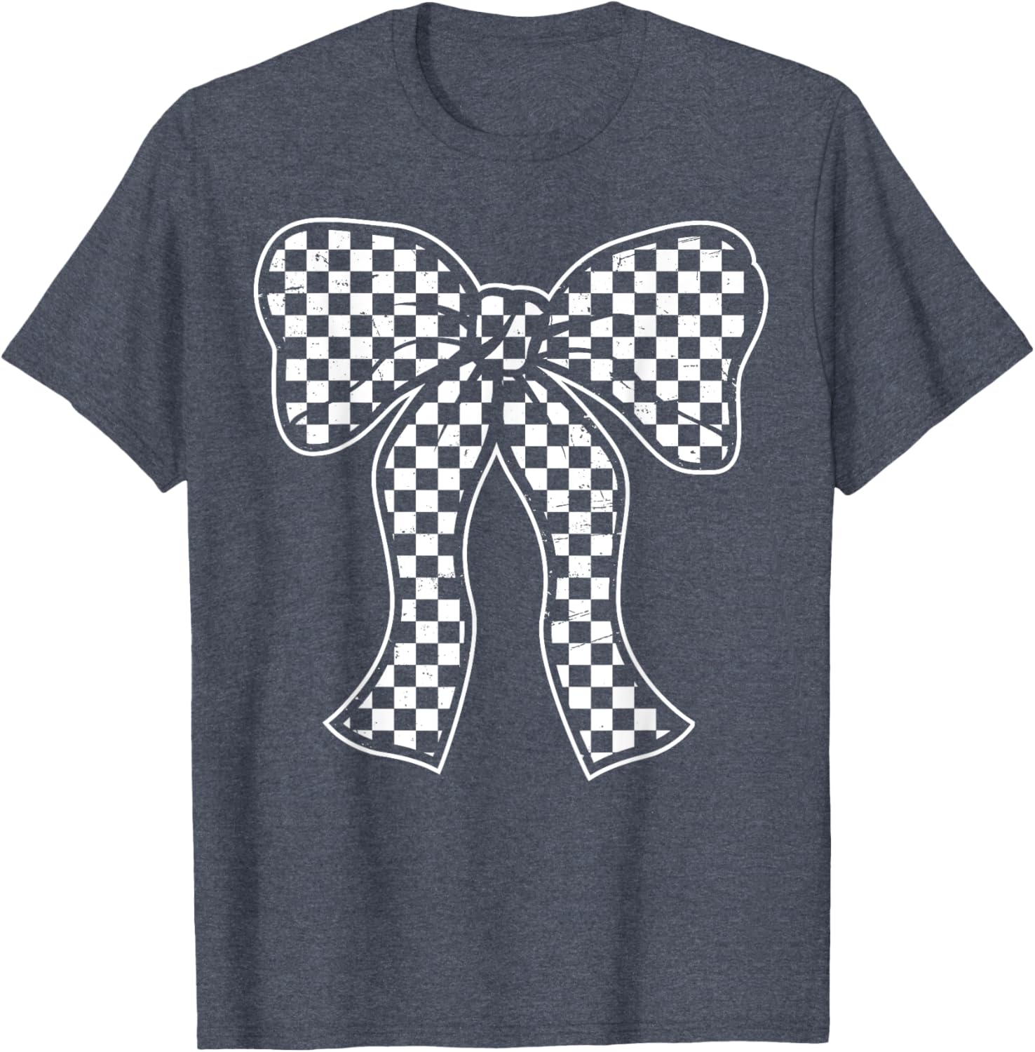 Cute Checkered Bow Flag T-Shirt for Women - Race Car Racing Style - 5