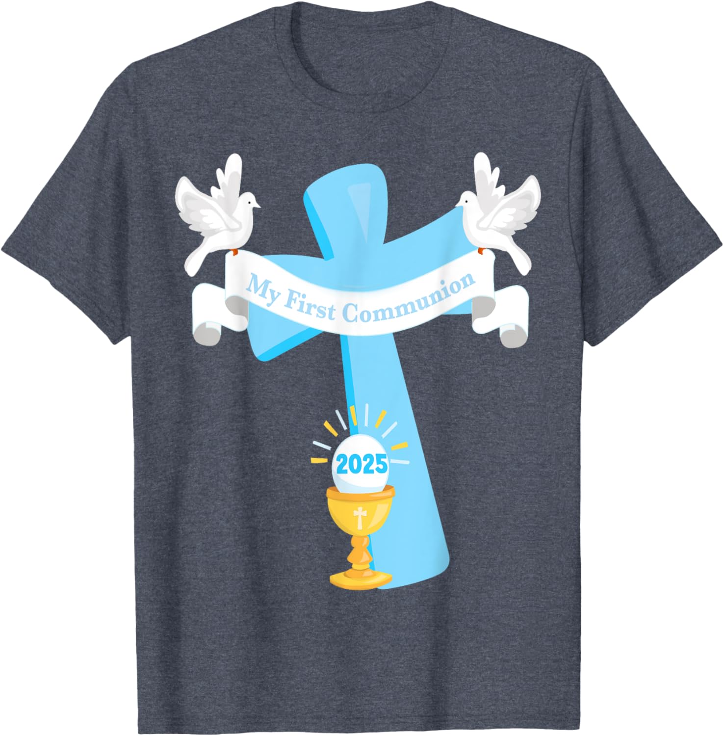 Boy's First Communion 2025 T-Shirt with Cross and Chalice Design - 15