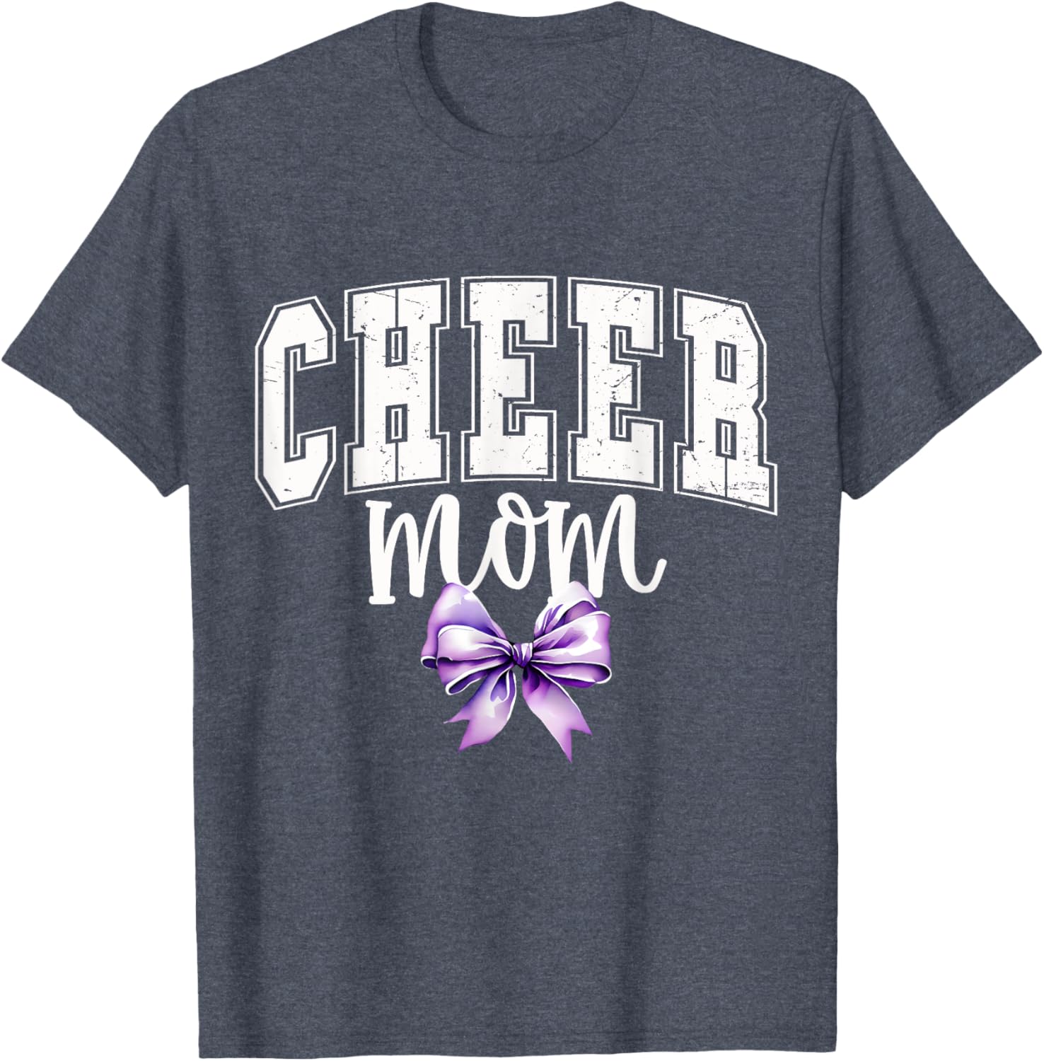 Cheer MOM Coquette Purple Bow Cheerleader T-Shirt for Supportive Moms - 21