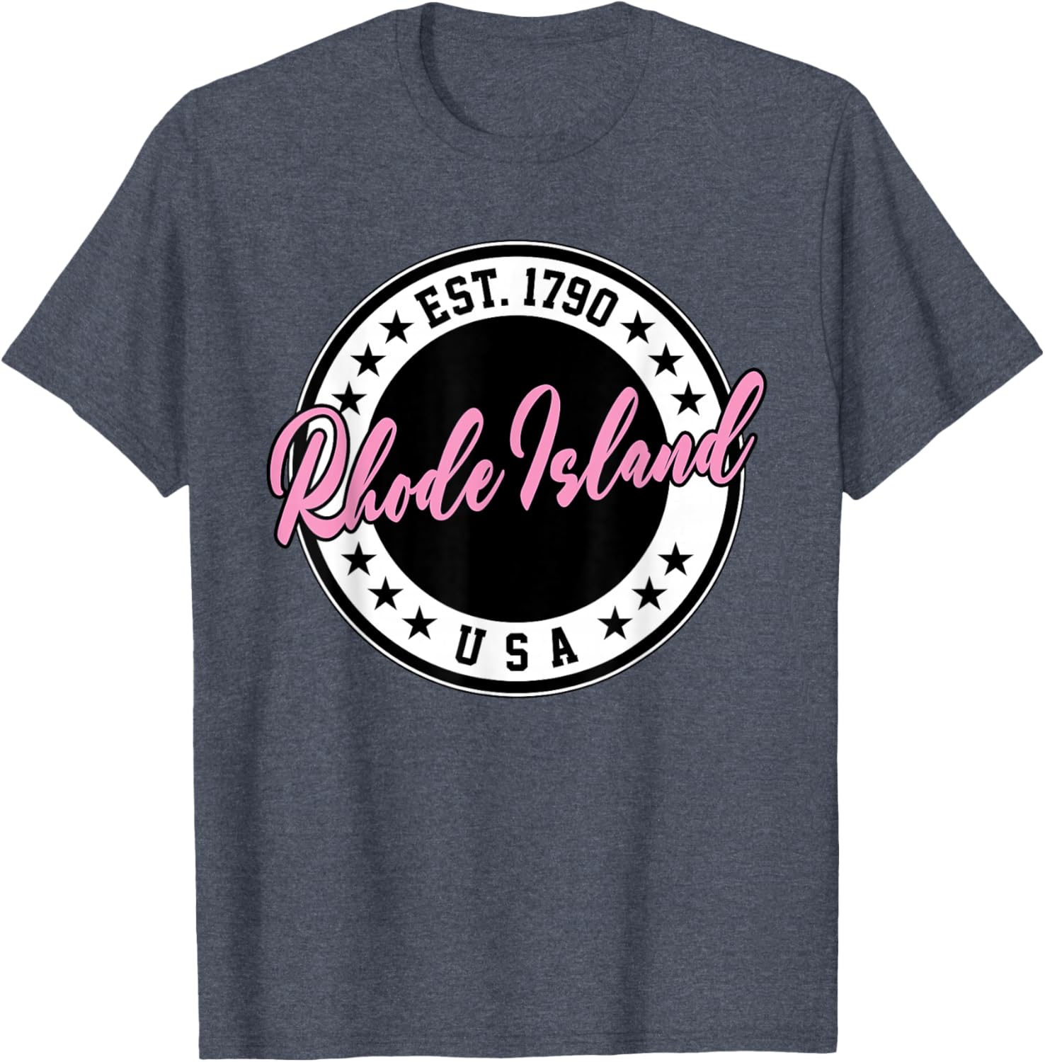 Rhode Island USA Script Circle Pink Text T-Shirt for Stylish Comfort - 5