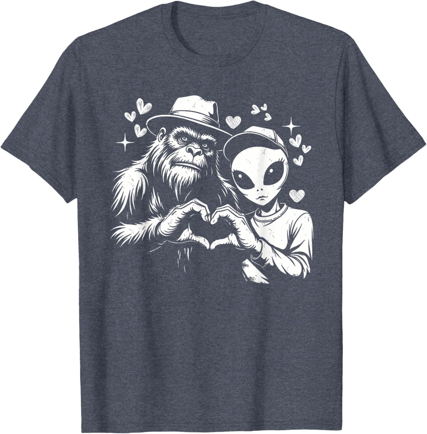 Funny Bigfoot and Alien Love Hand Sign T-Shirt for Unique Style - 8