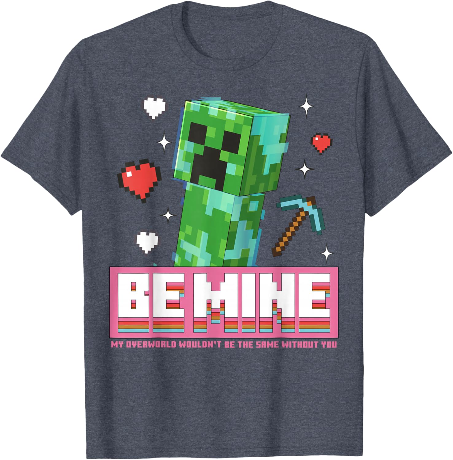Minecraft Be Mine Valentine's Day Creeper Art T-Shirt for Gamers - 8