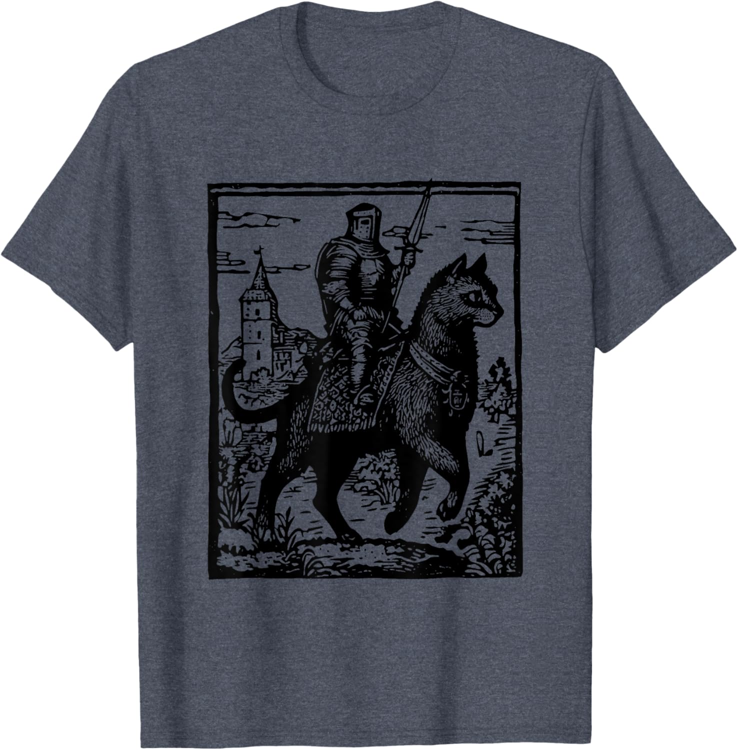 Funny 90s Knight Cat Rider T-Shirt | Retro Dark Art Cat Meme Tee - 21