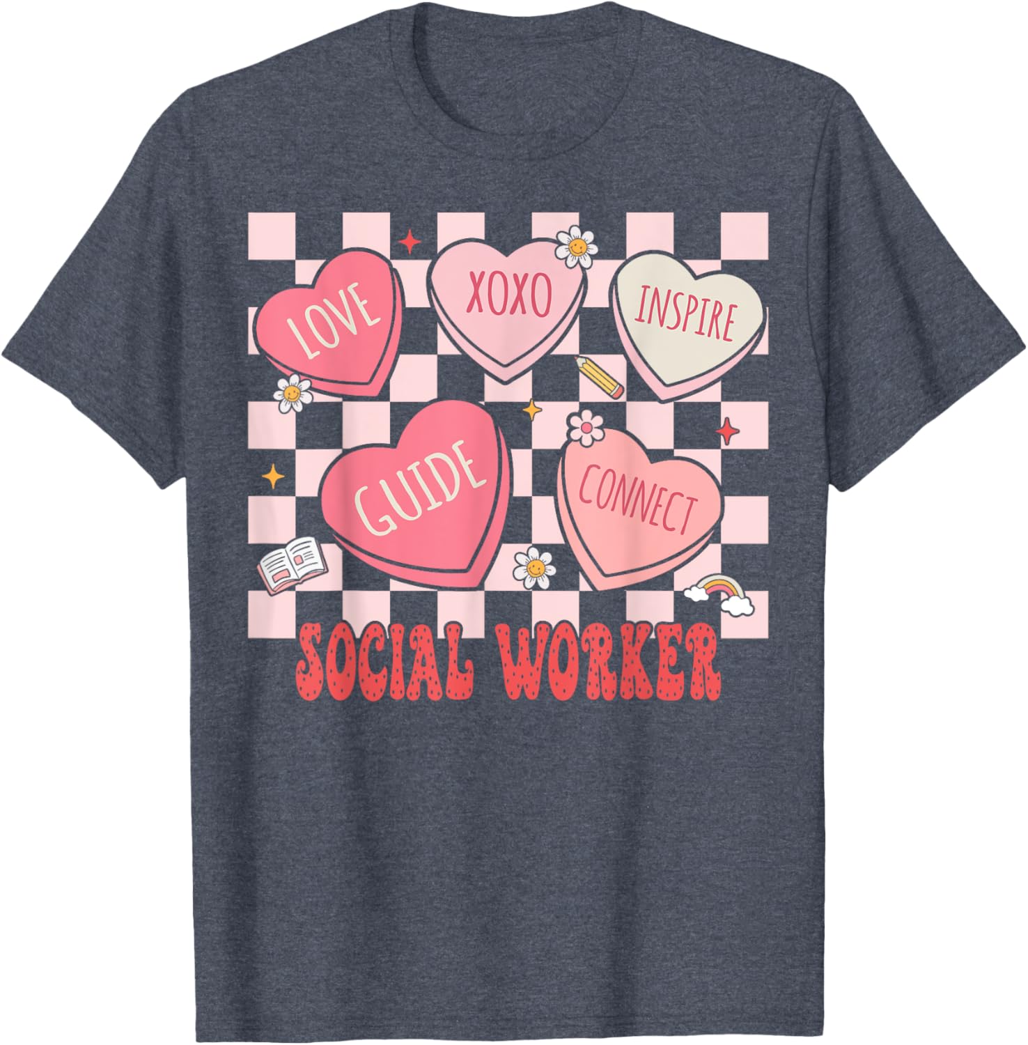Retro Valentine Social Worker Hearts T-Shirt for Women - Cute Gift - 8