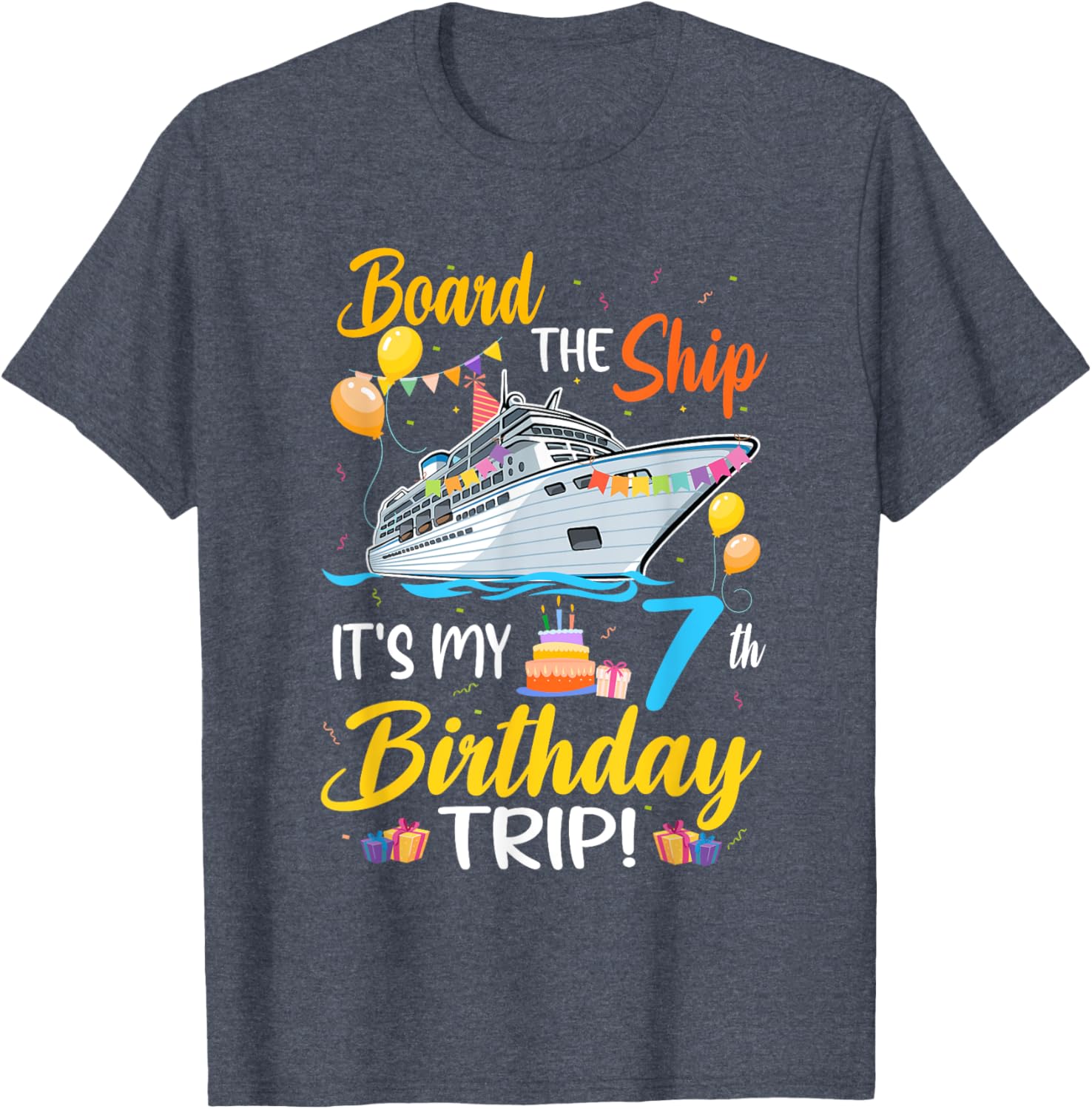 Fun 7th Birthday Cruise Party T-Shirt for Kids - Board the Ship Design - 16