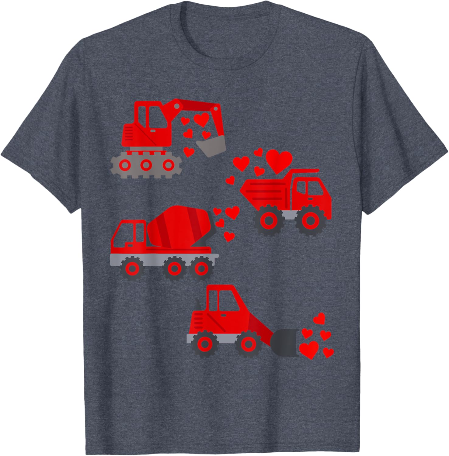 Funny Valentine's Day Construction Trucks Hearts T-Shirt for Boys - 10
