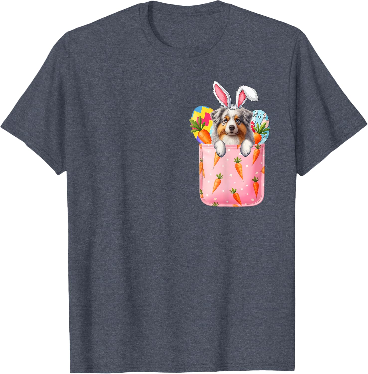 Easter Bunny Australian Shepherd Carrots Pocket T-Shirt for Pet Lovers - 23