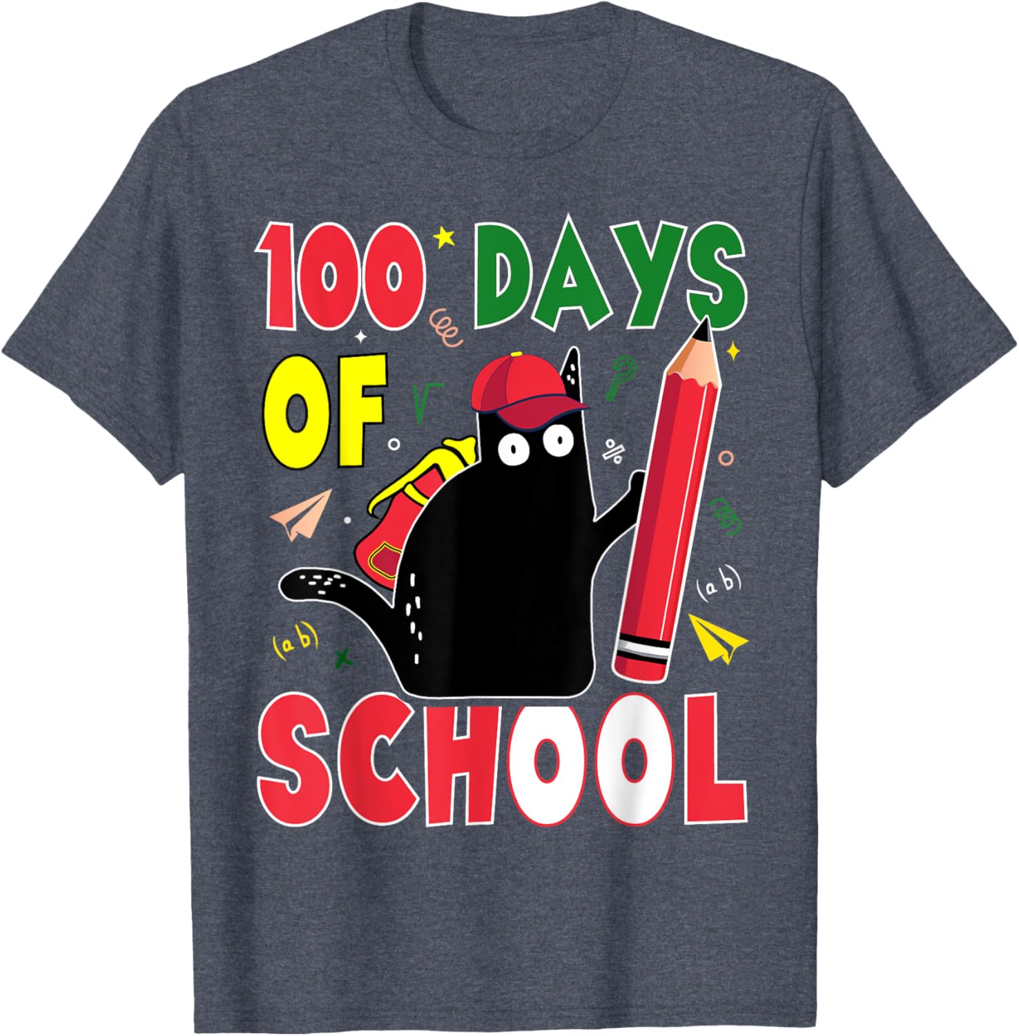 Funny Cat 100 Days of School T-Shirt for Kids and Adults - 22