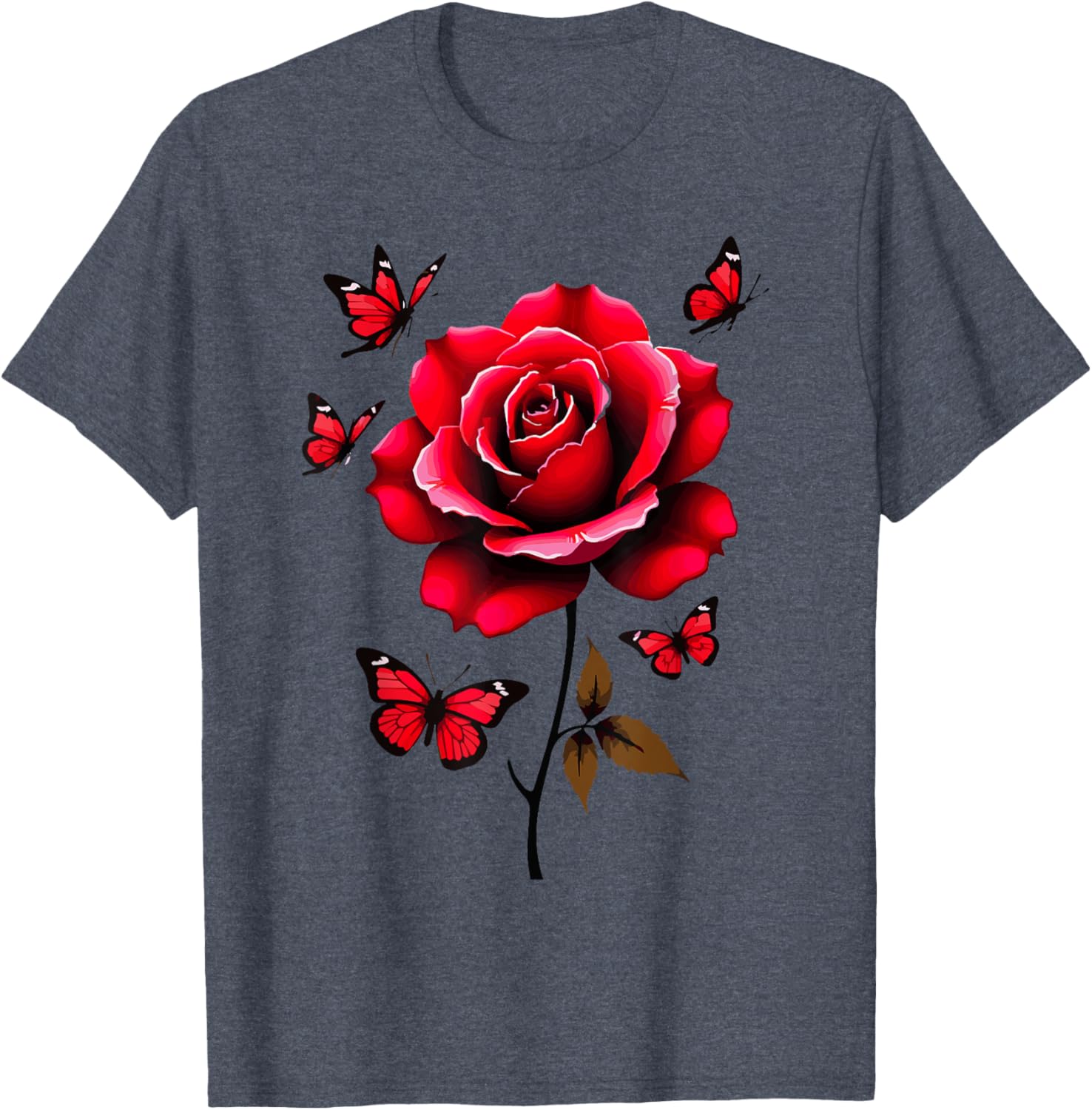 Red Rose and Butterflies Floral Spring T-Shirt for Aesthetic Lovers - 19