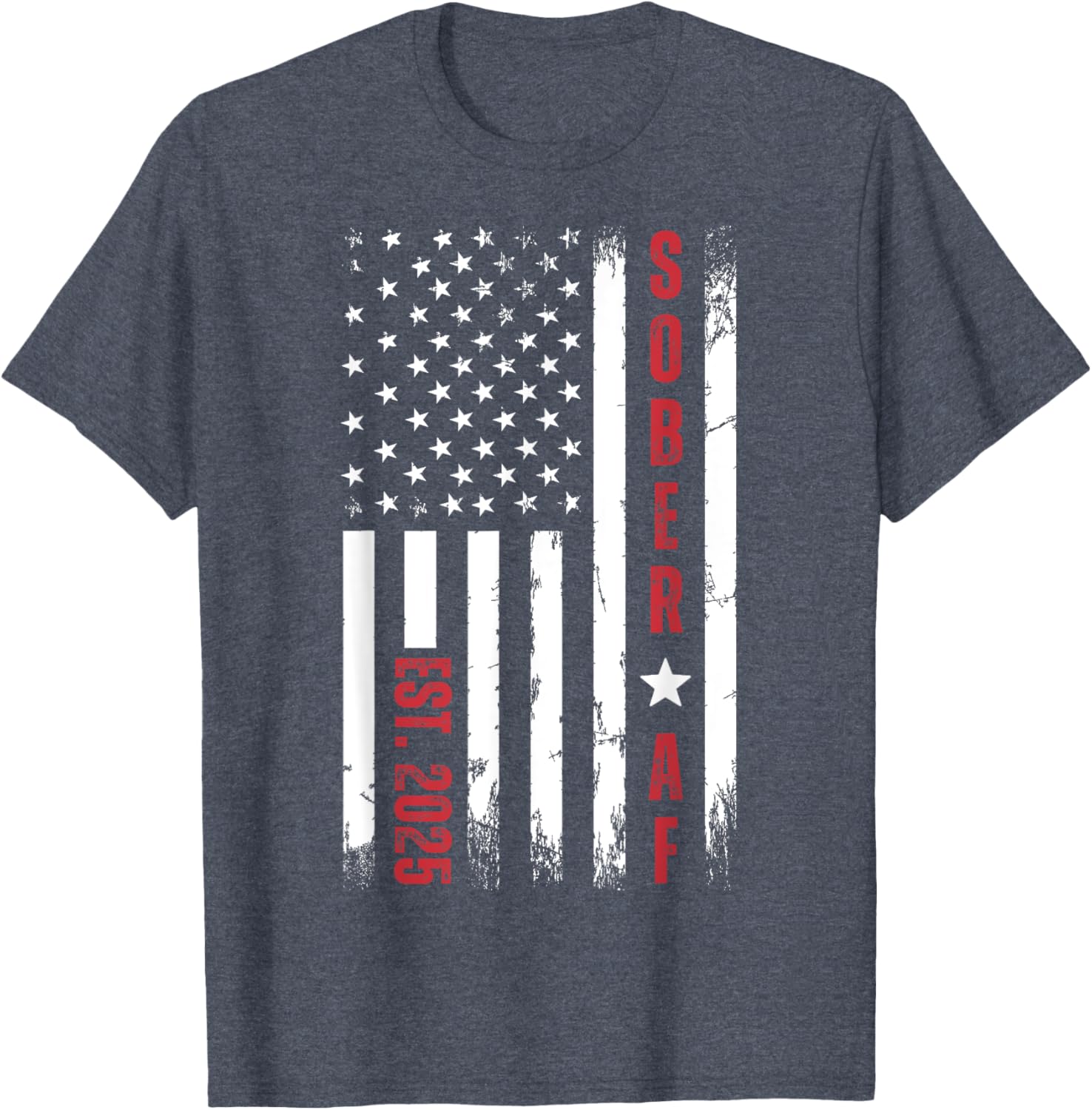 Sober AF US Flag T-Shirt for Supporters of Sobriety and Recovery - 10