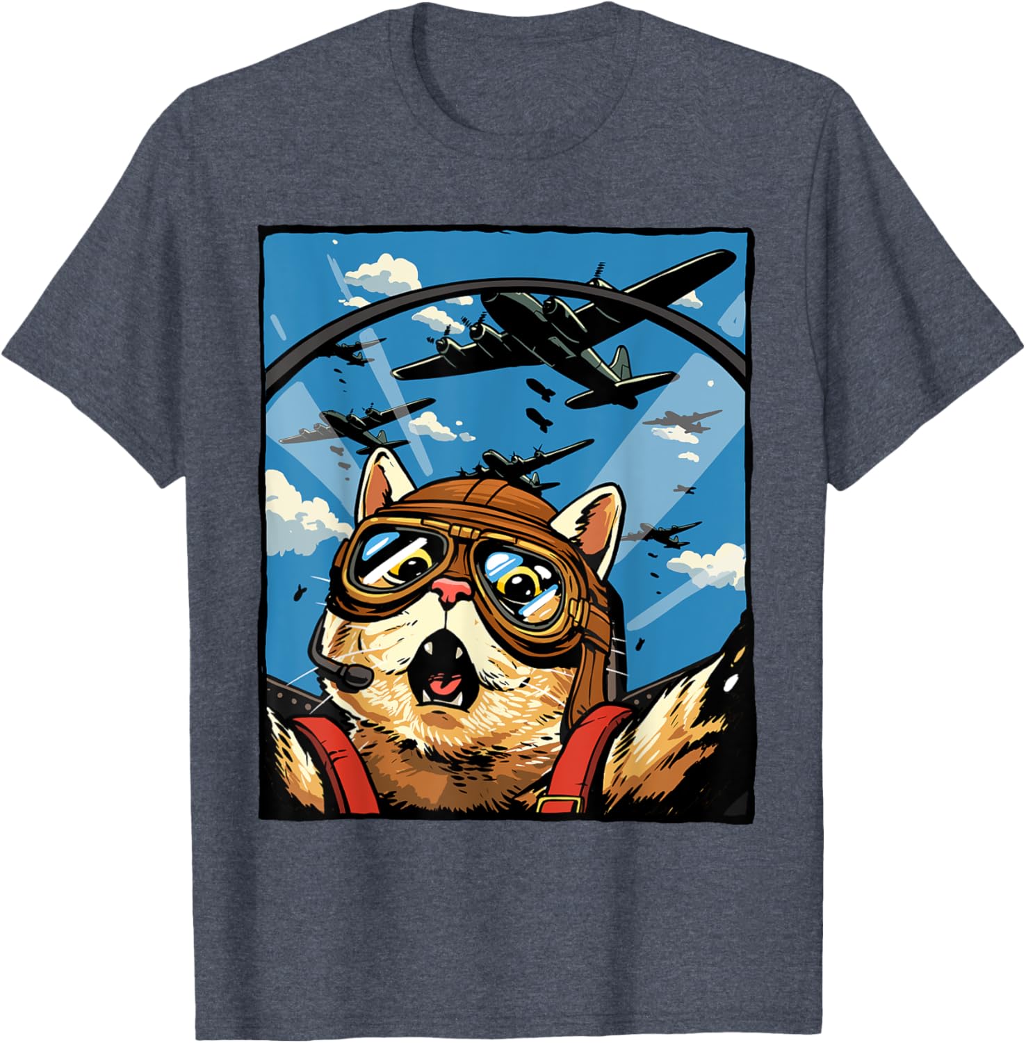 Funny Cat Pilot Jet Fighter T-Shirt for Cat Lovers and Meme Fans - 13