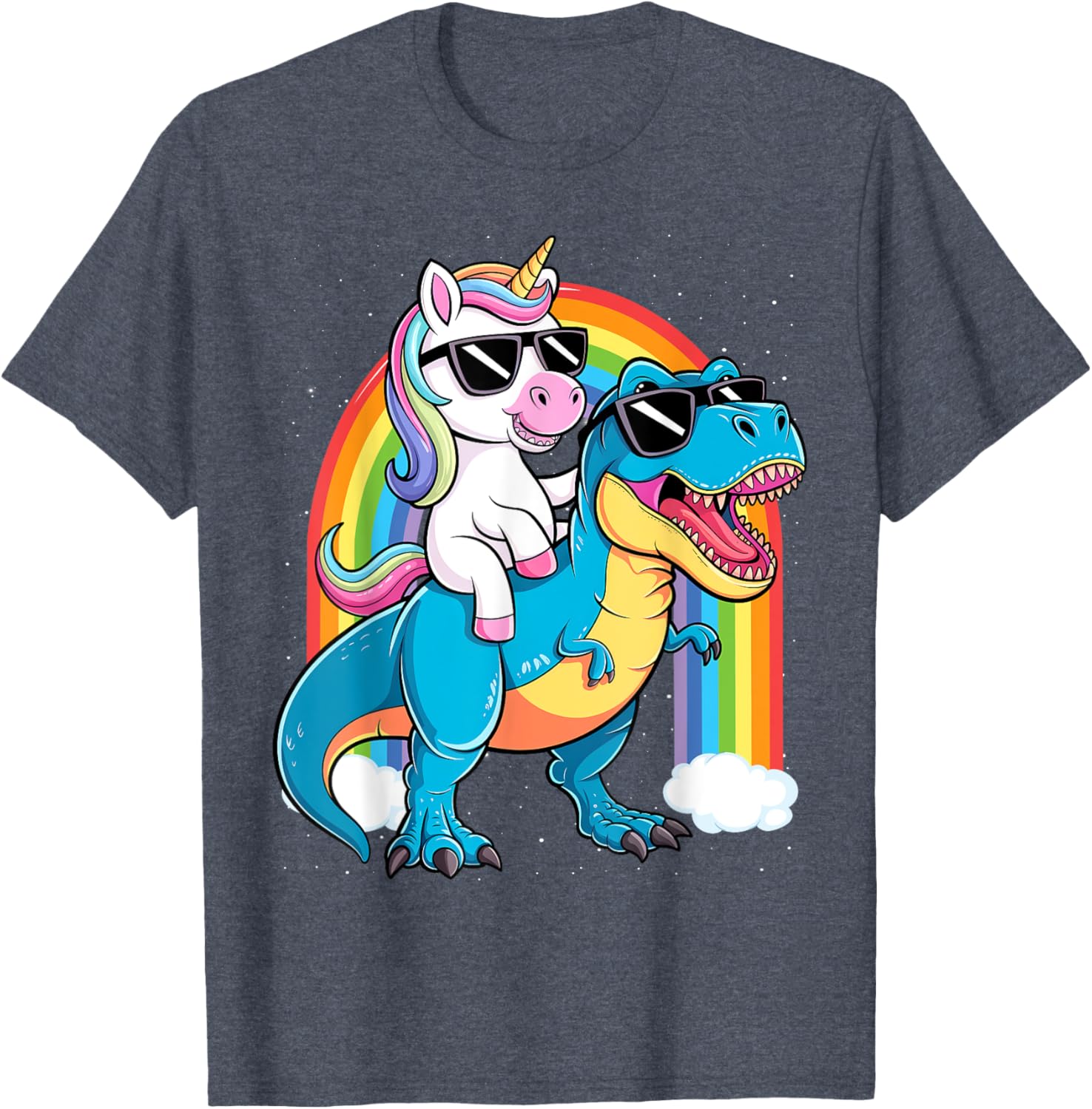 Unicorn Riding T Rex Dinosaur T-Shirt for Kids and Adults Fun Tee - 8
