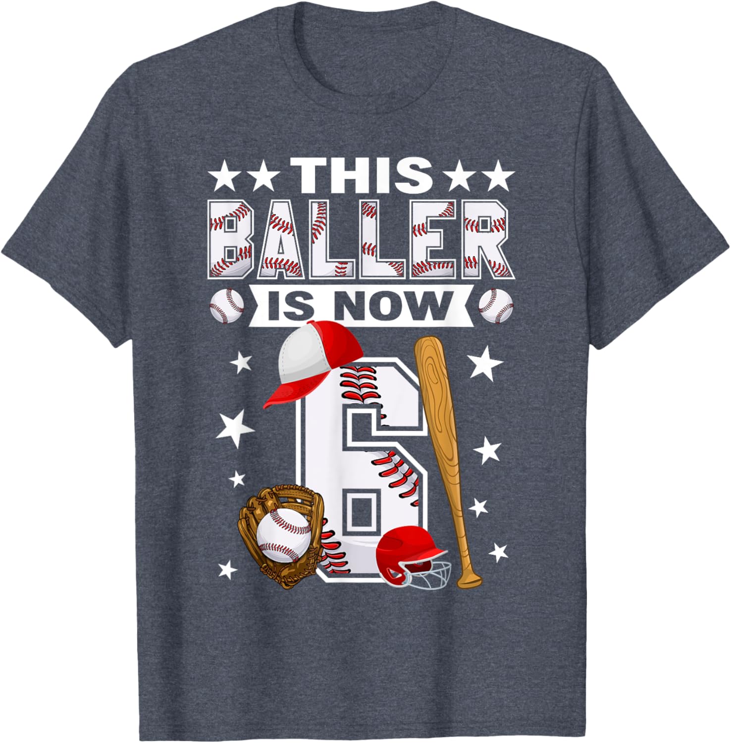 Cute 6 Year Old Baseball Lovers Boys T-Shirt for Kids Fun Style - 7