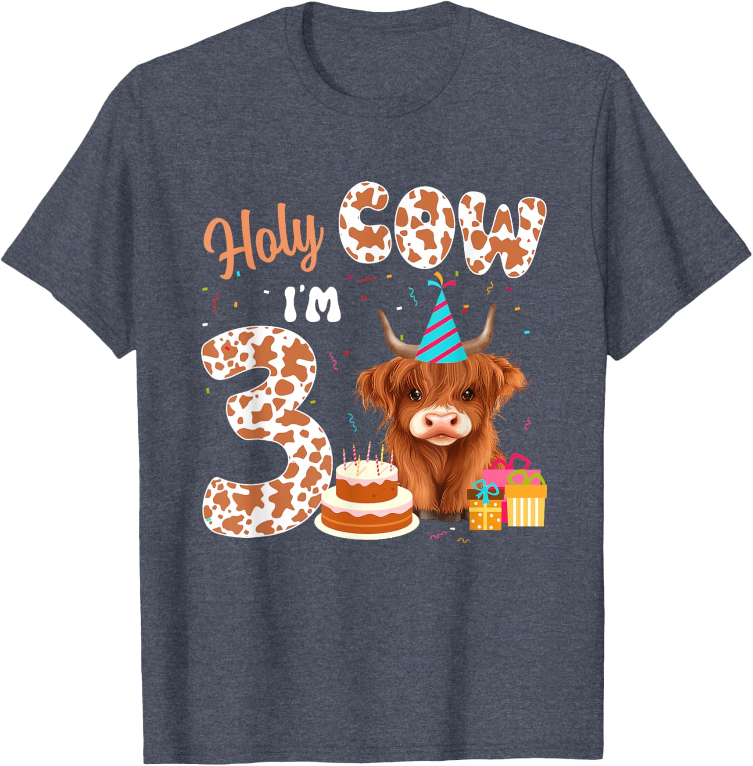 Holy Cow I'm 3 Years Old Highland Cow Birthday Party T-Shirt for Kids - 5
