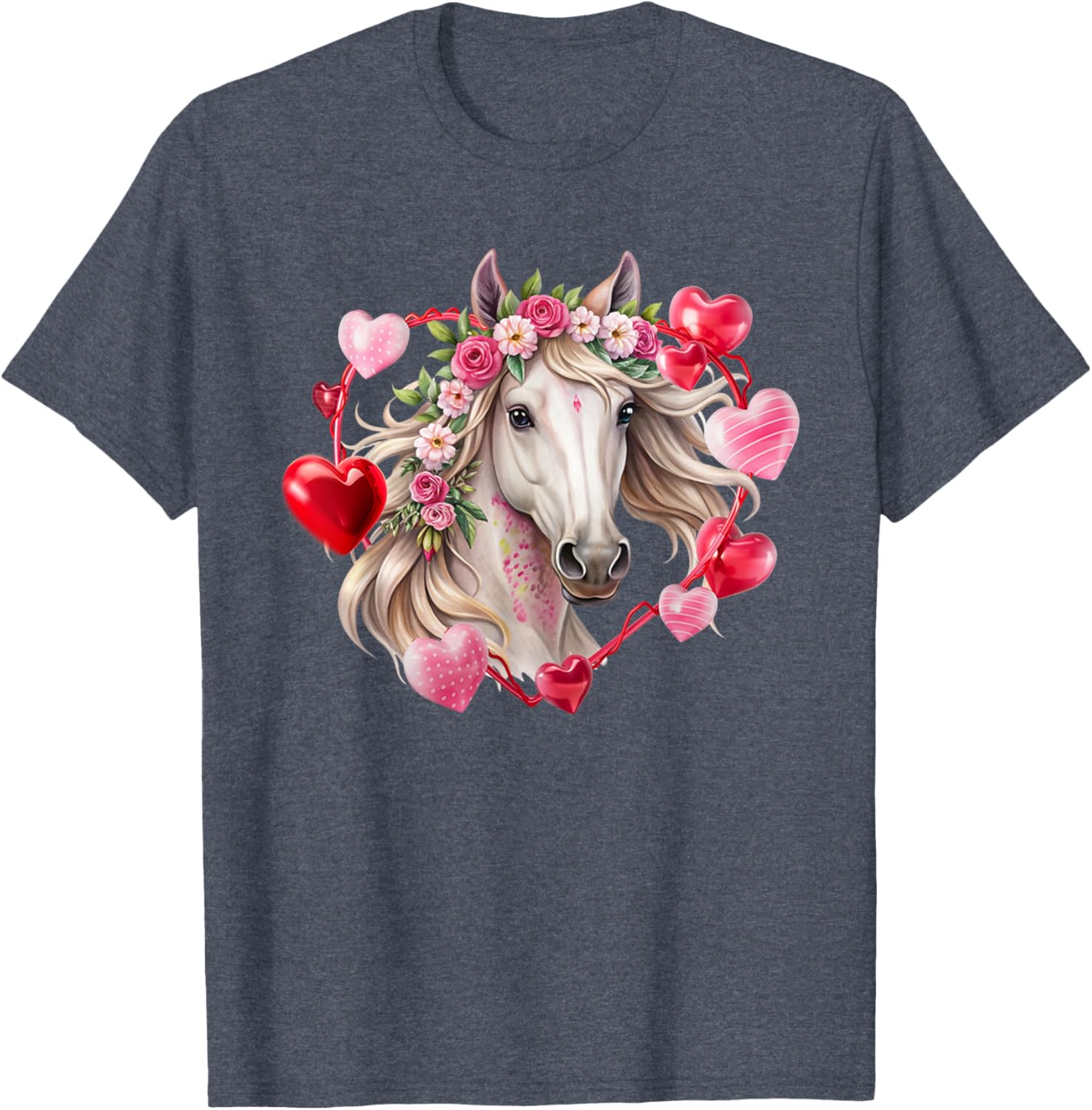 Happy Valentine's Day Equestrian T-Shirt with Horse and Hearts Design - 29