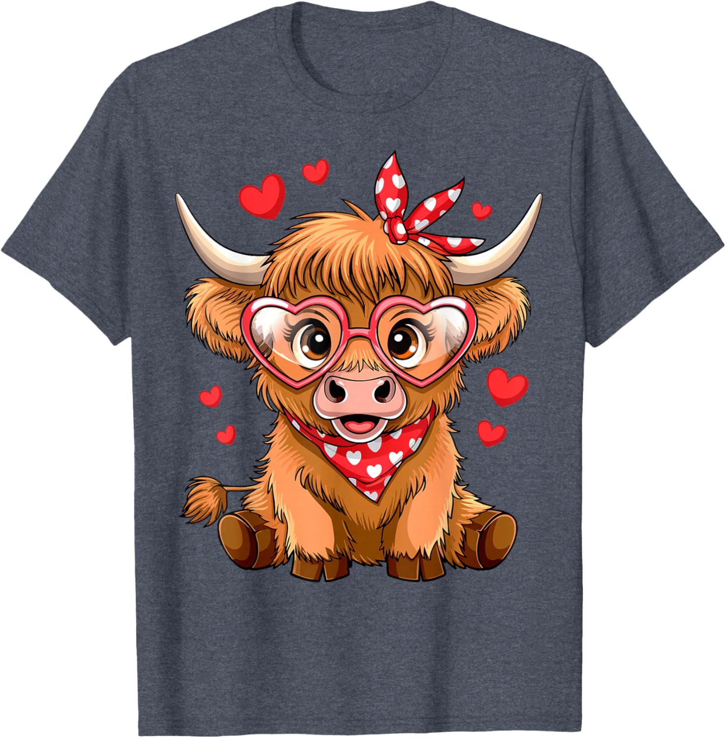 Funny Highland Cow Valentine's Day T-Shirt with Heart Design for Women - 28