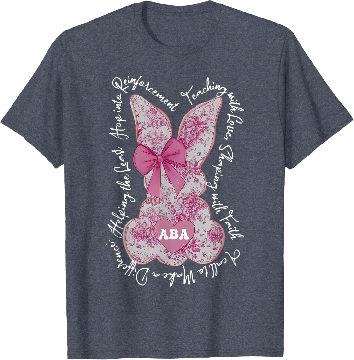 Coquette Pink Floral Bunny Easter T-Shirt for ABA Therapists and RBTs - 1