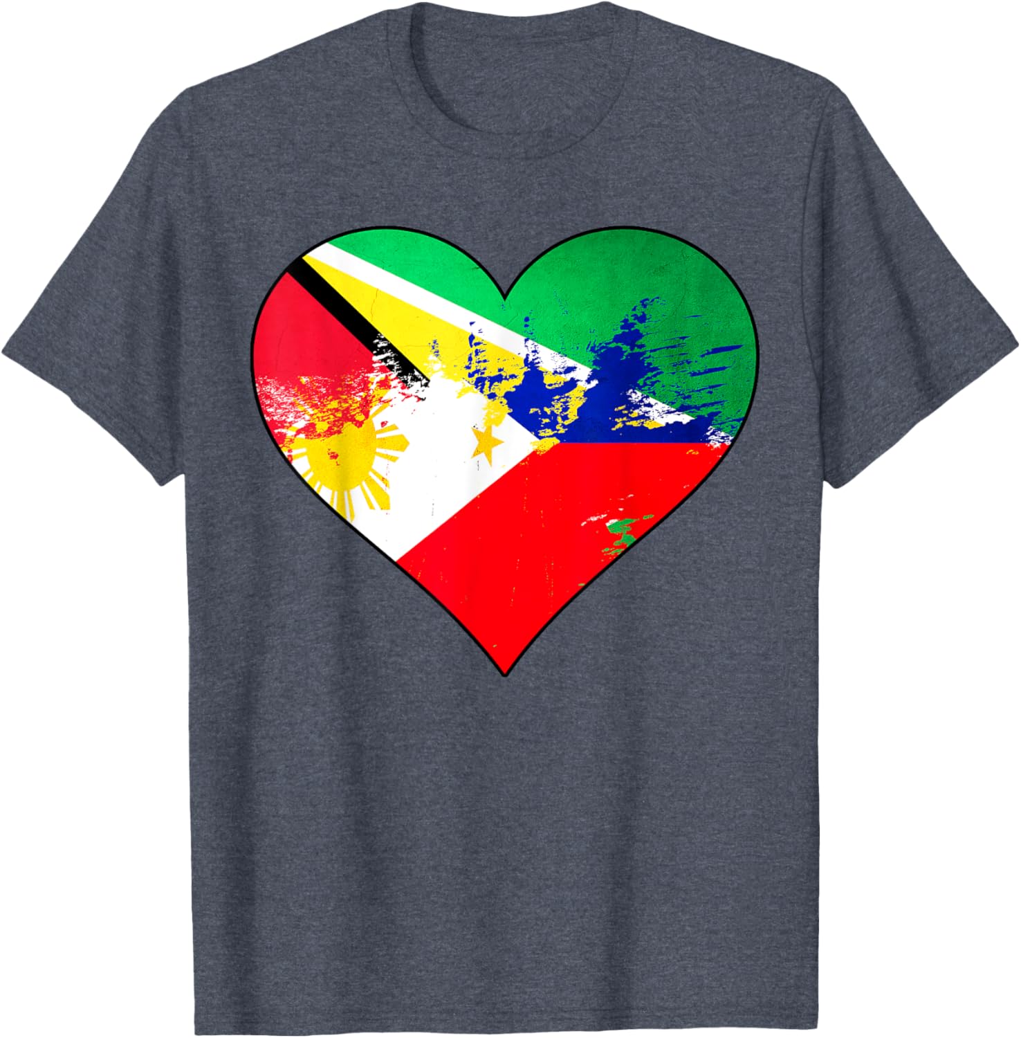 Guyanese and Filipino Heart Heritage Flag T-Shirt for Pride and Comfort - 3