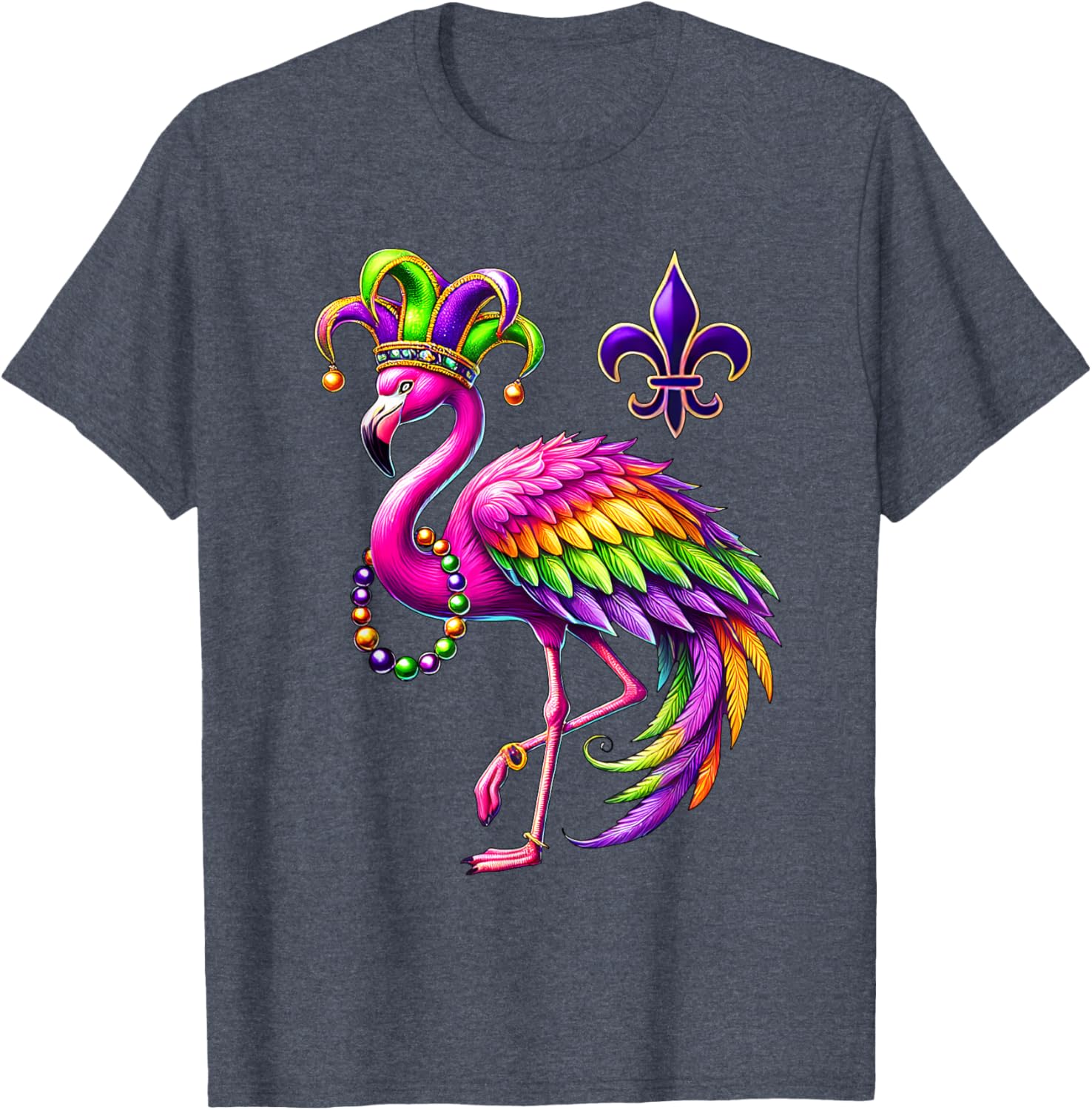 Jester Pink Flamingo Mardi Gras T-Shirt Fun Carnival Animal Shirt - 14