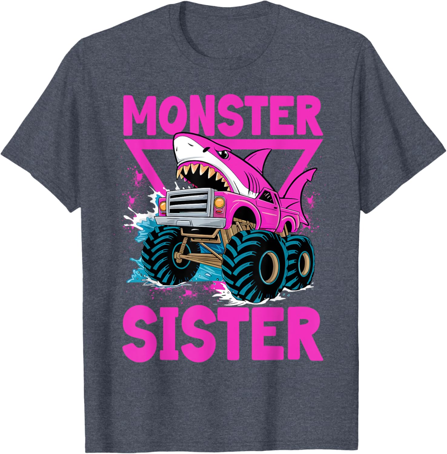 Pink Shark Monster Truck T-Shirt for Girls - Fun Sister Jam Shirt - 12