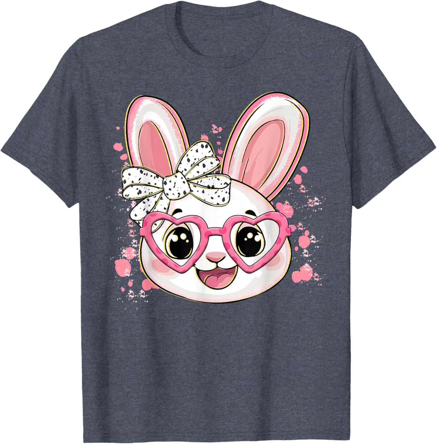Happy Easter Bow Bunny Glasses T-Shirt for Women and Girls - 4