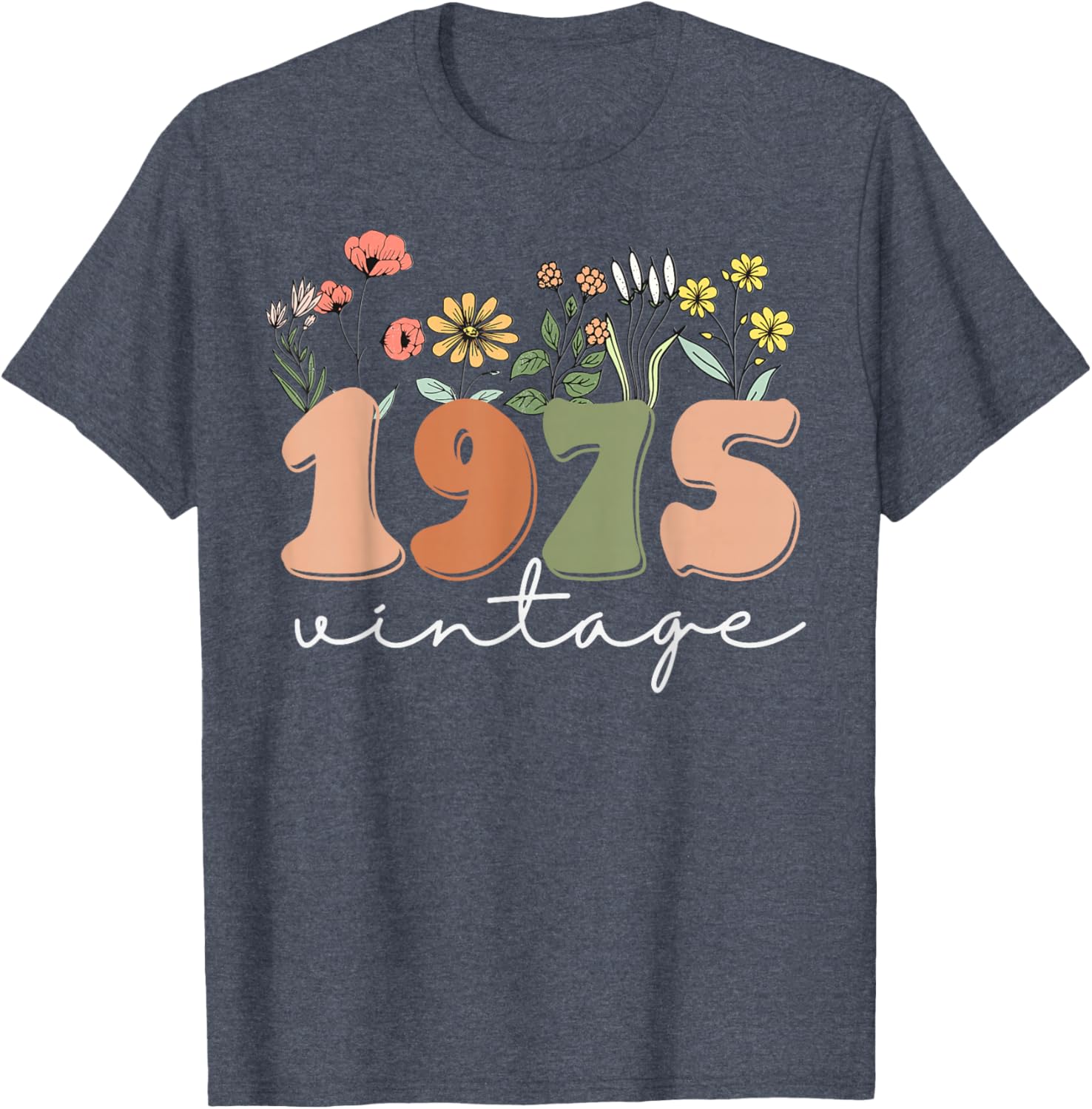 Vintage 1975 50th Birthday Wildflower T-Shirt for Women - 1