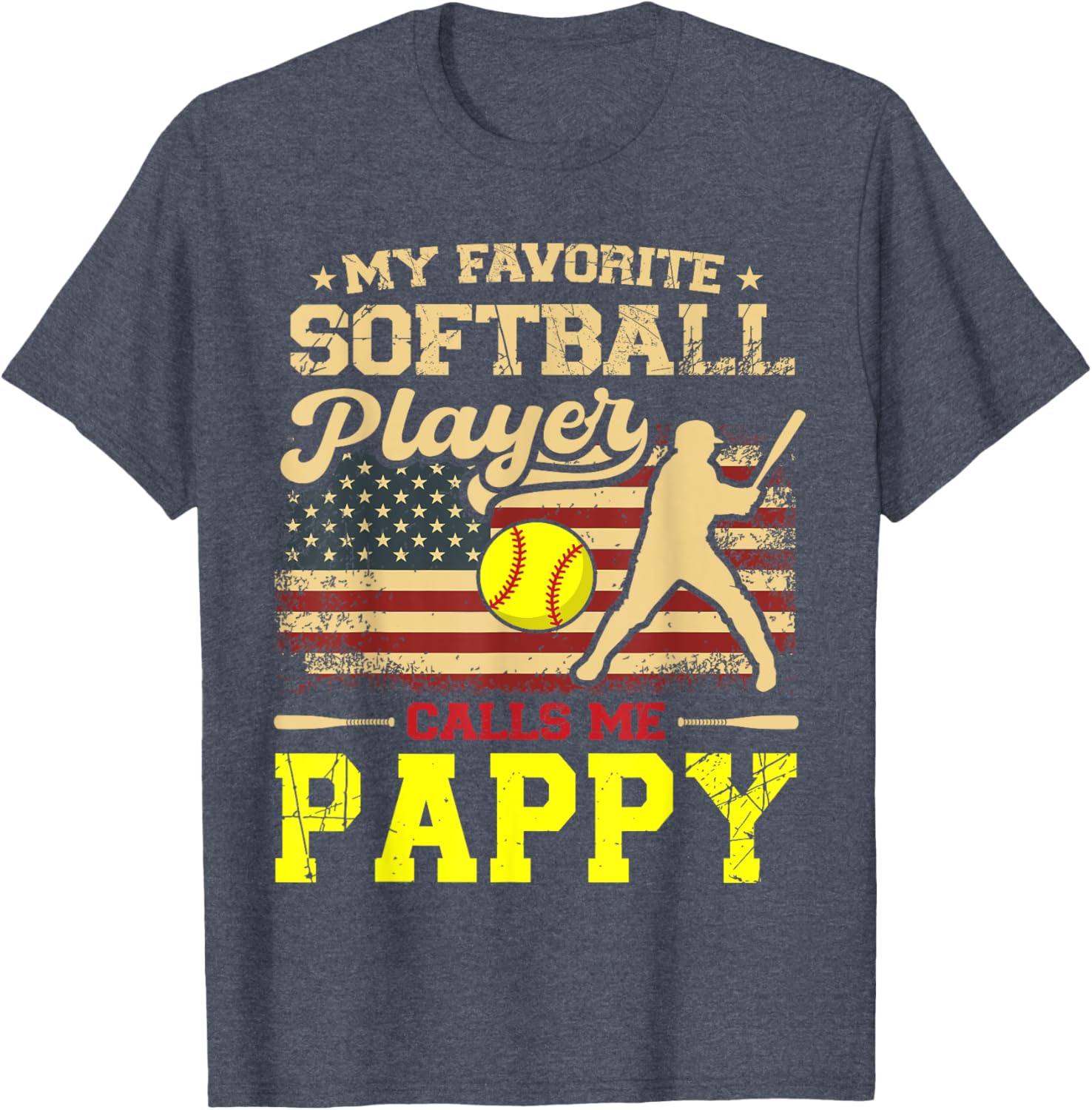 My Favorite Softball Player Calls Me Pappy US Flag T-Shirt for Fans - 2