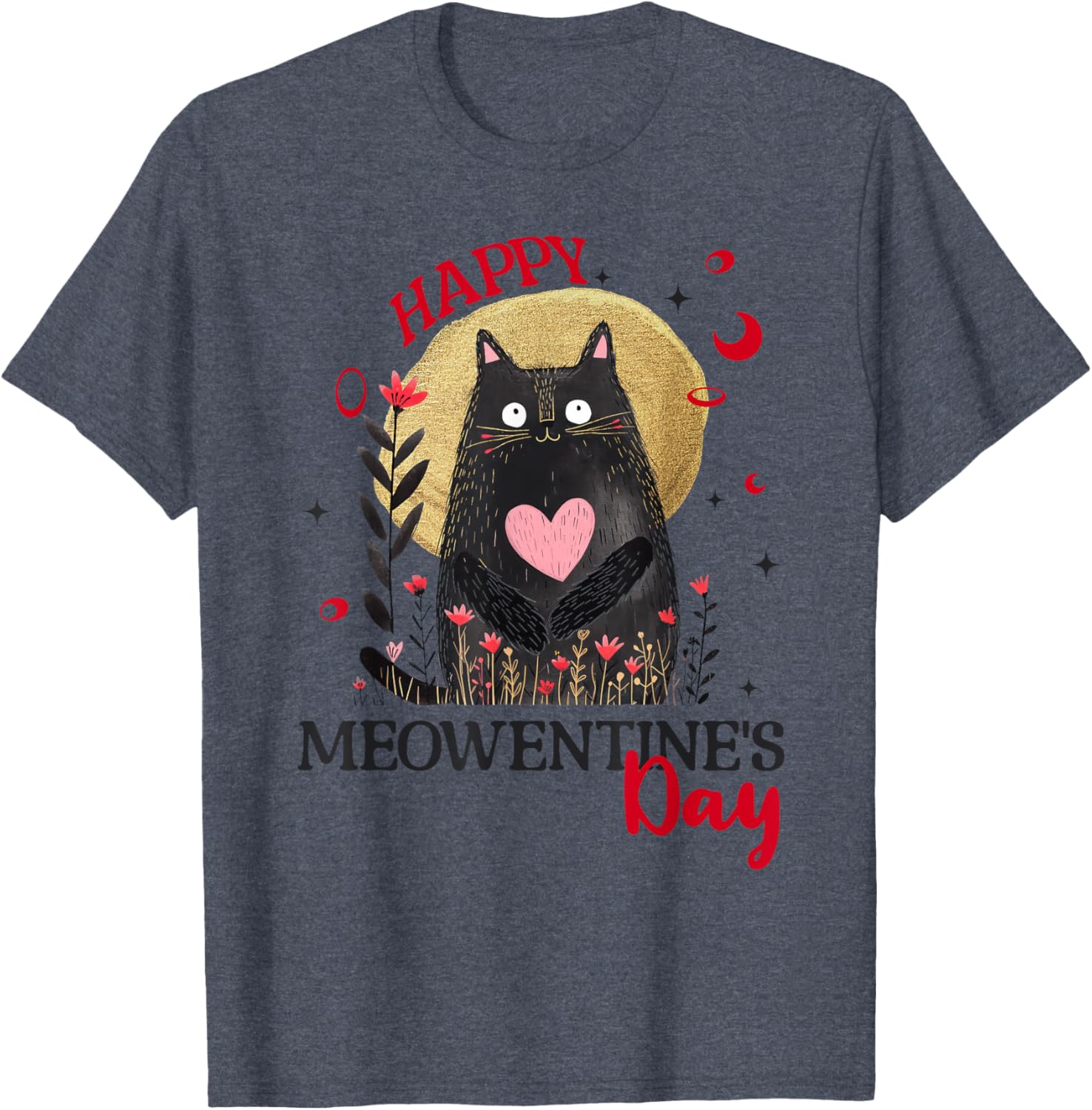 Funny Happy Meowentine's Day Cat T-Shirt for Girls and Women - 11