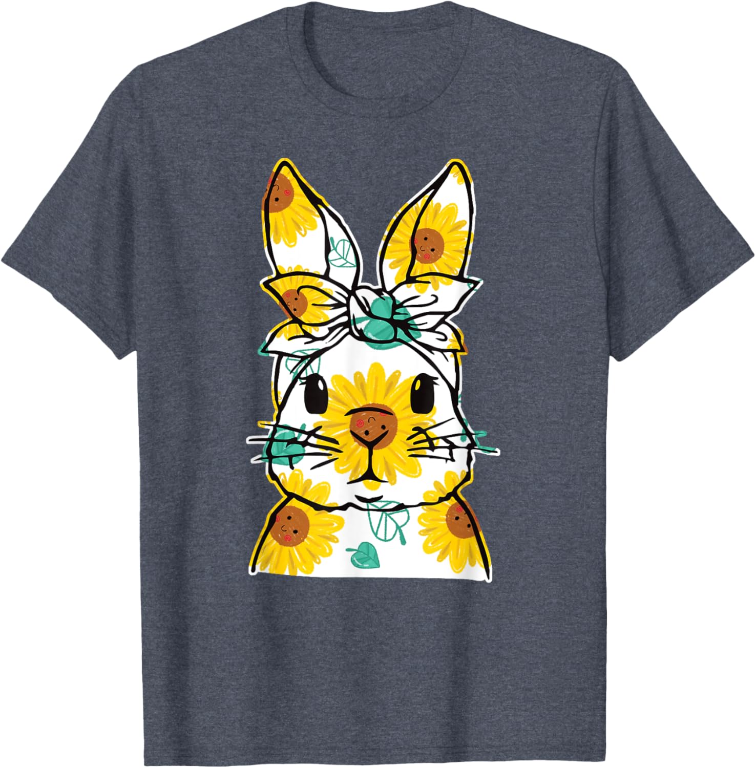 Happy Easter Bunny Sunflower Women's T-Shirt Cute Rabbit Face Design - 6