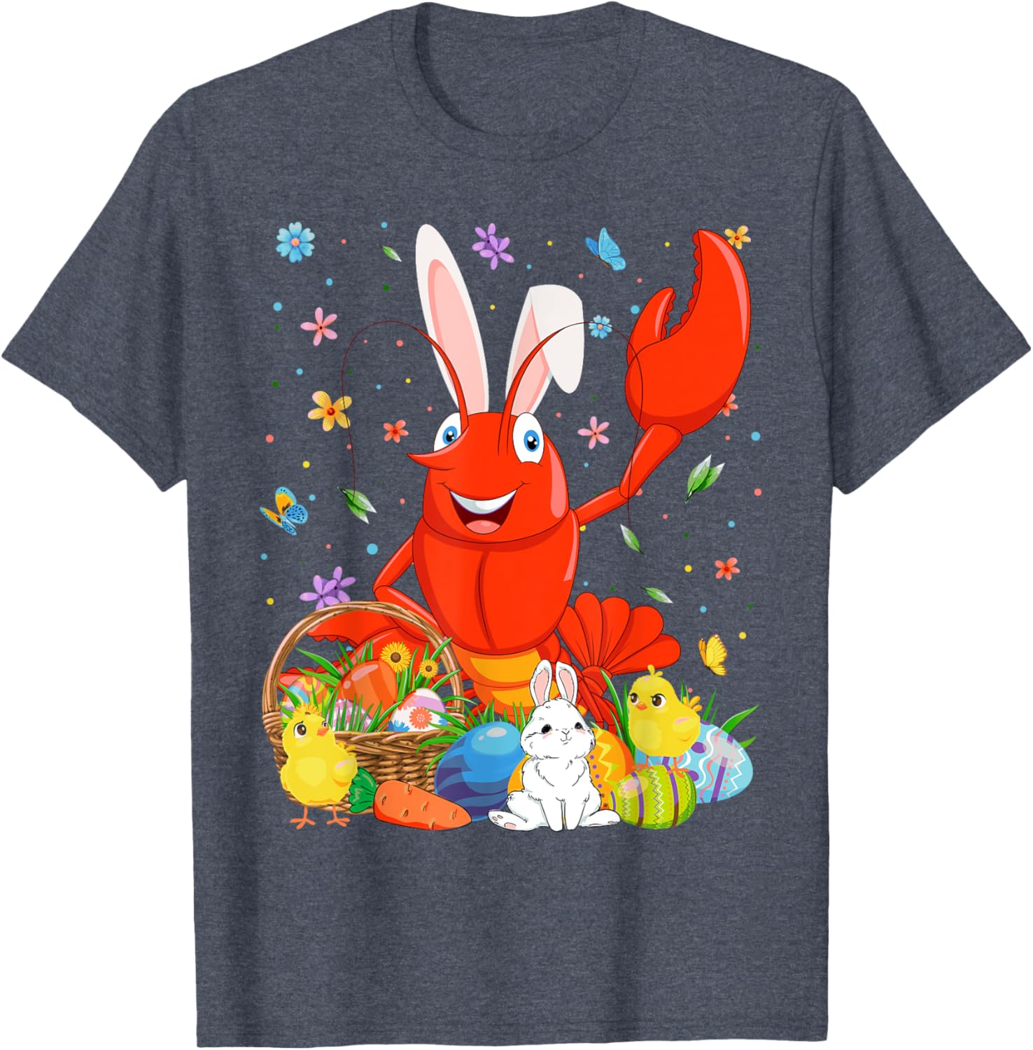 Cute Crawfish Bunny Ears Easter Eggs Basket T-Shirt for Happy Easter Day - 12