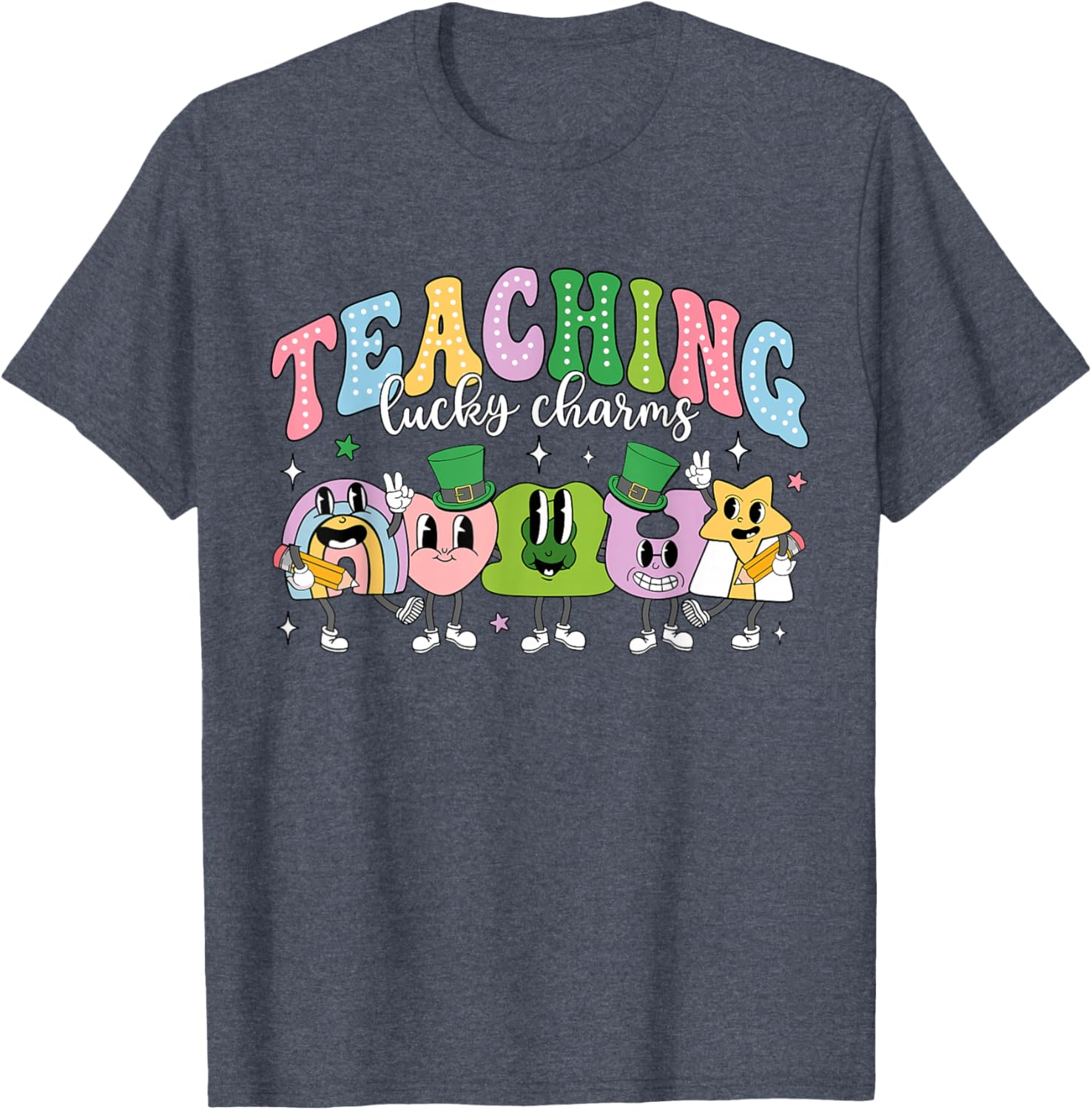 Funny Retro St Patricks Day T-Shirt for Teachers with Lucky Charms Design - 5