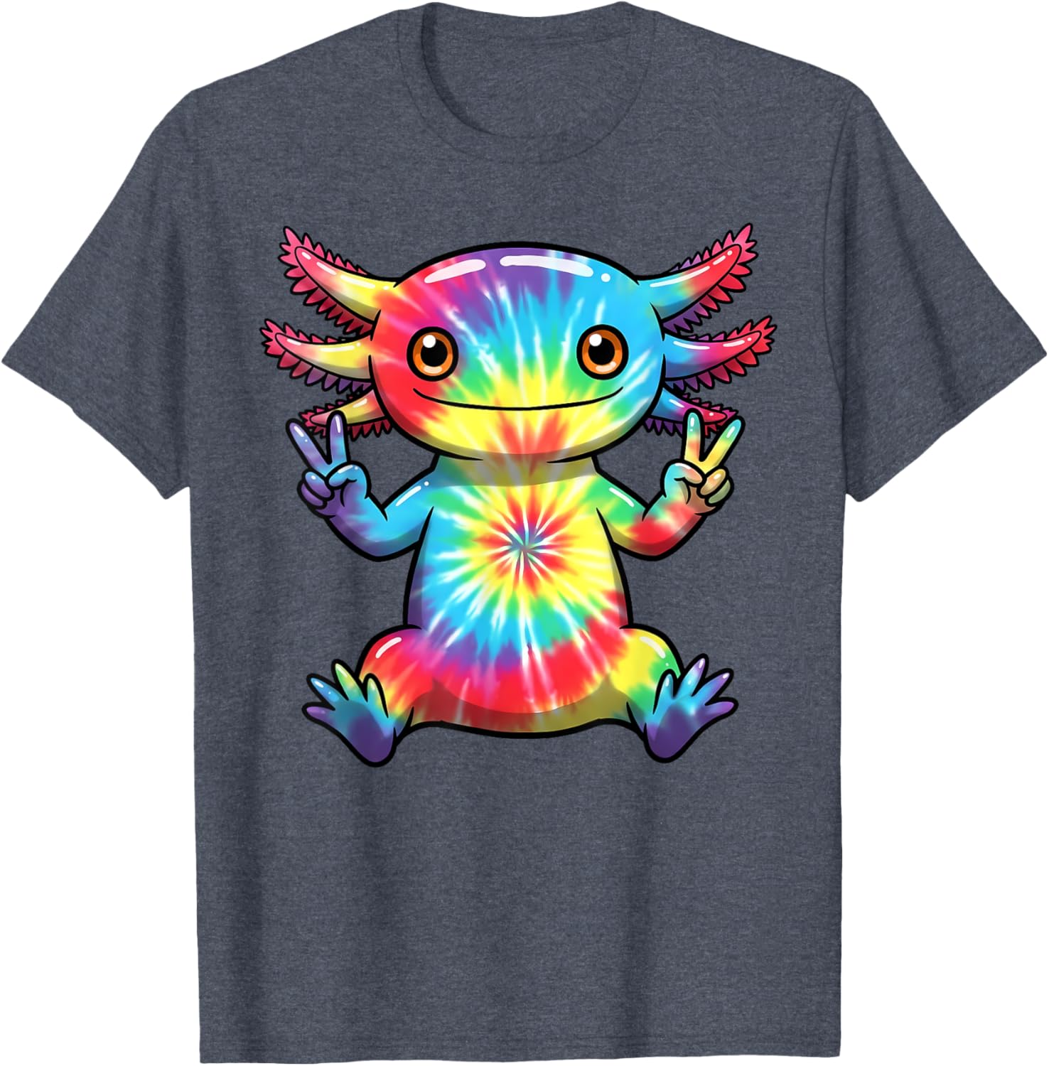 Cute Axolotl Peace Sign Tie-Dye T-Shirt for Colorful Hippie Vibes - 22