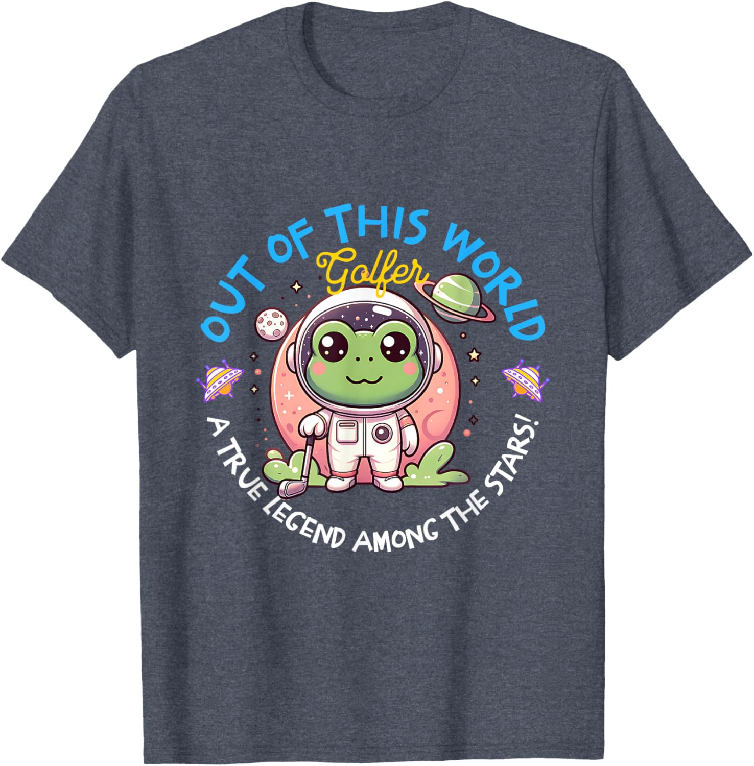 Out Of This World Golfer Frog Astronaut T-Shirt for Fun Golf Lovers - 12