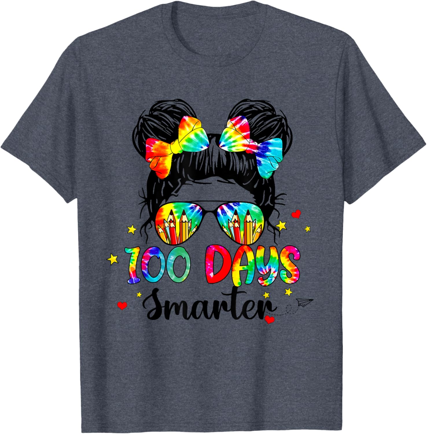 Cute Tie Dye Messy Bun 100 Days of School Shirt for Kids - 9
