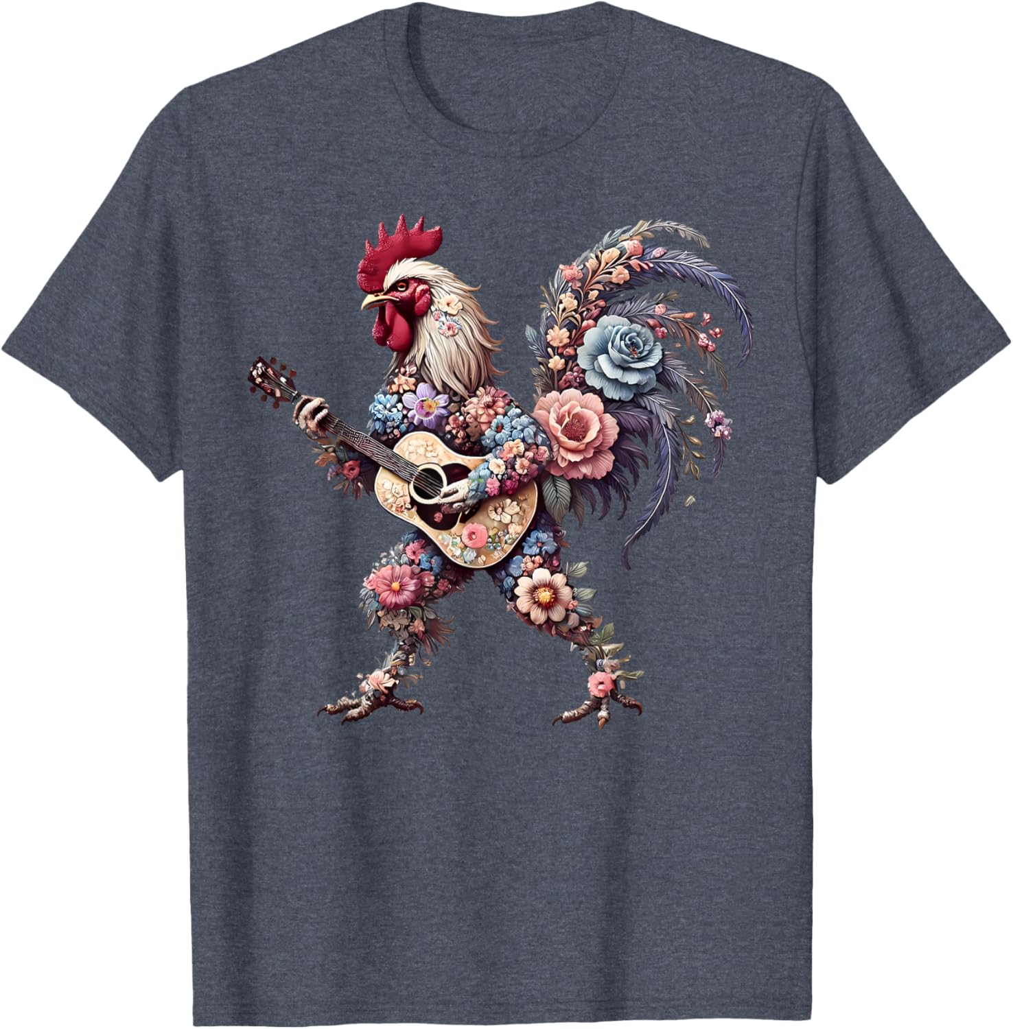 Funny Floral Rooster Guitarist T-Shirt Perfect for Music Lovers - 15