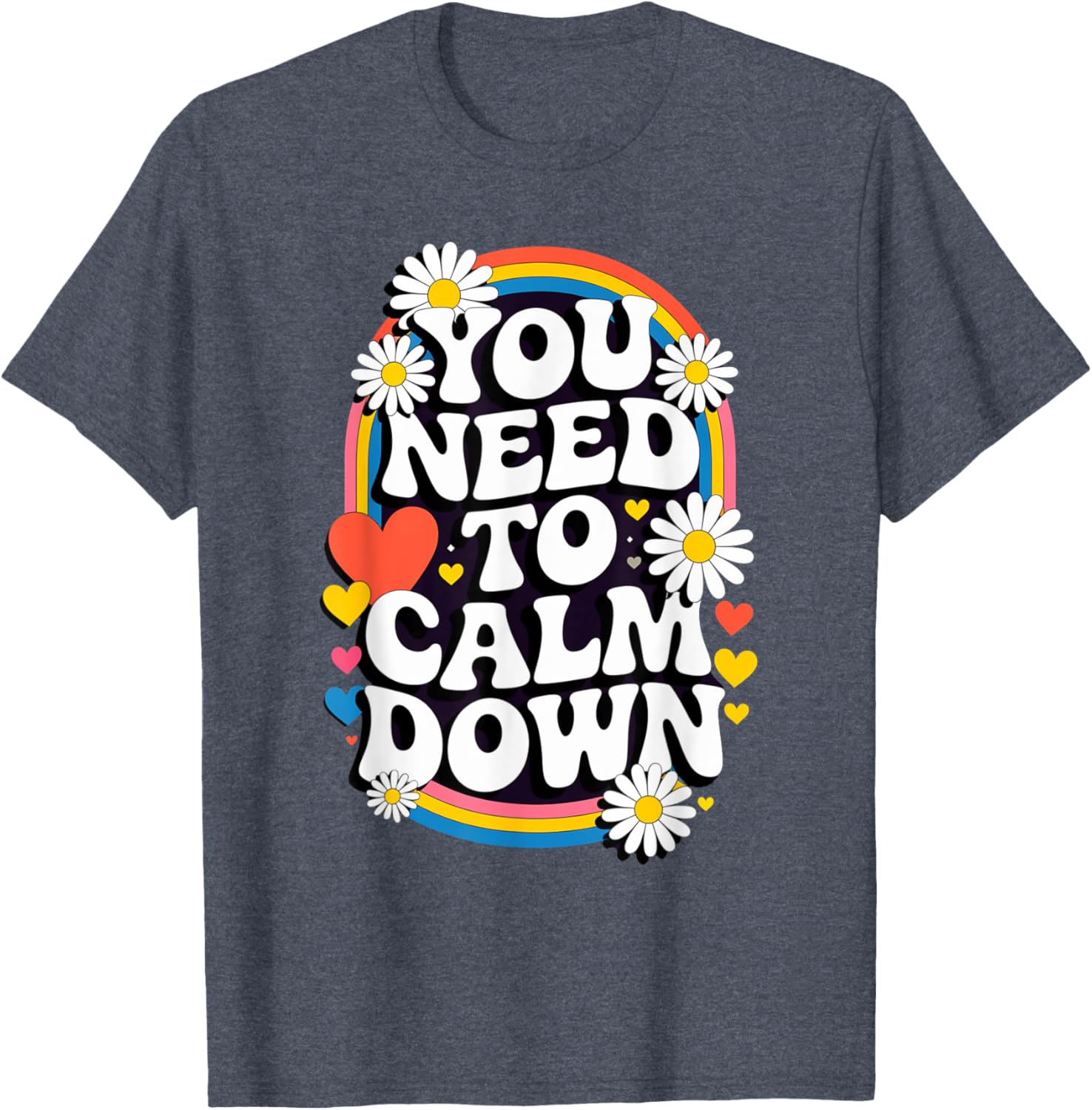 Groovy Rainbow Daisy T-Shirt for Calm Vibes and Fun Gifts - 27