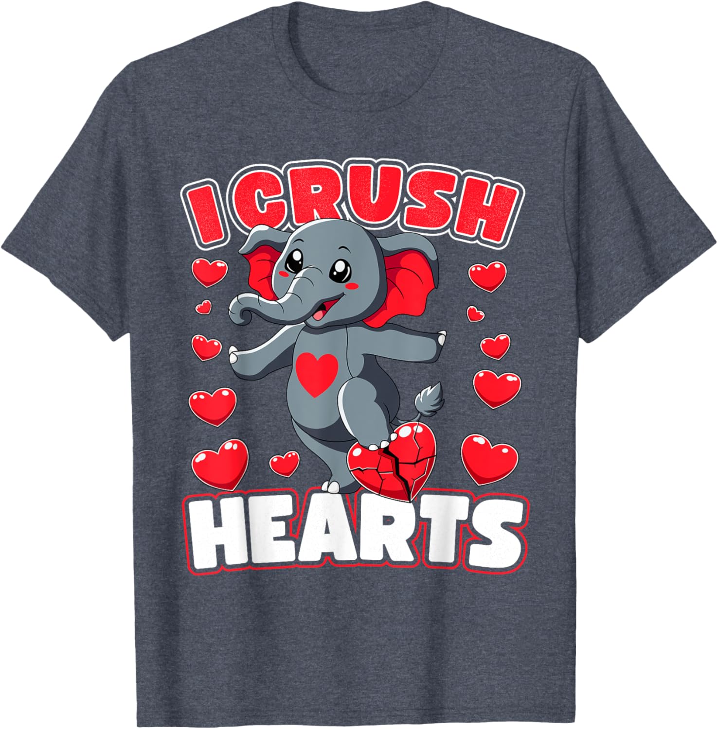 I Crush Hearts Elephant Valentine's Day T-Shirt for Boys and Toddlers - 25