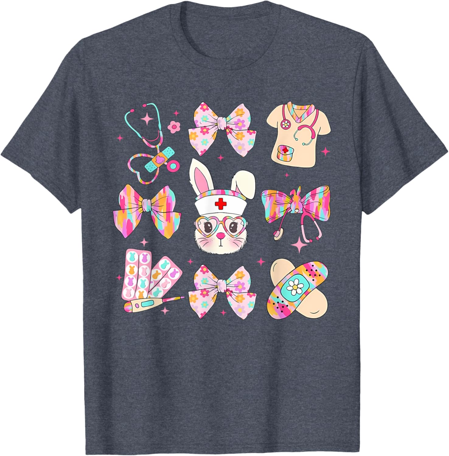 Easter Bunny T-Shirt for Nurses with Coquette Bow - Happy Easter Style - 7