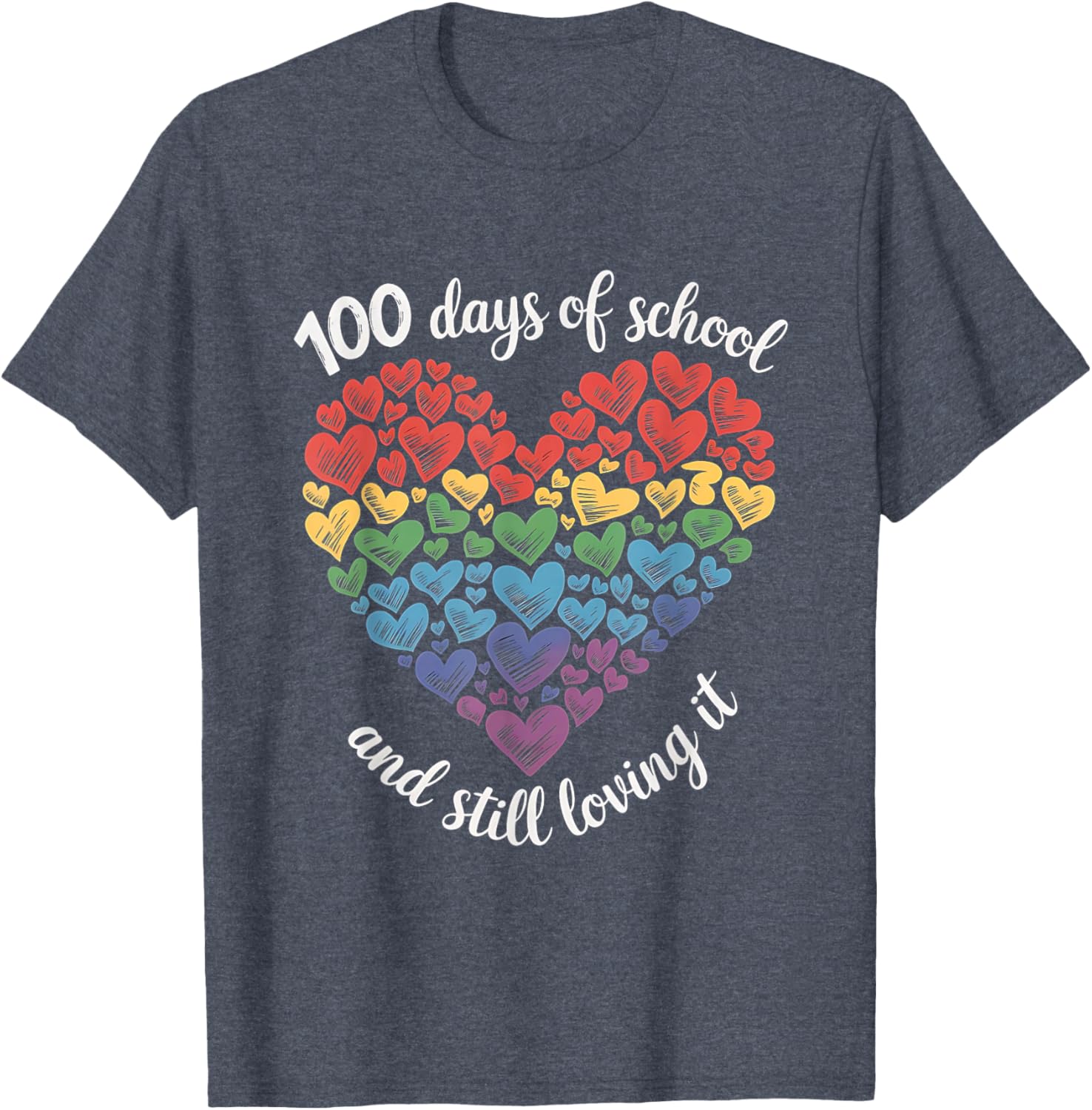 100th Day of School Rainbow Hearts T-Shirt for Kids and Teachers - 11