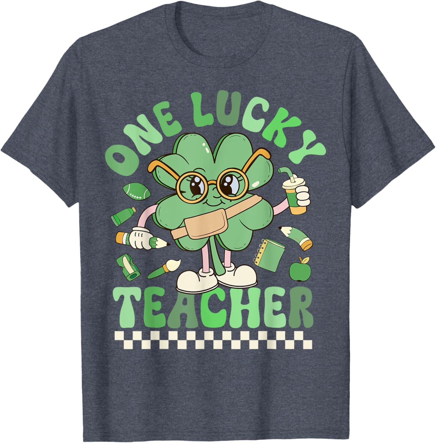 One Lucky Teacher Groovy Shamrock St Patricks Day T-Shirt for Fun Celebrations - 3