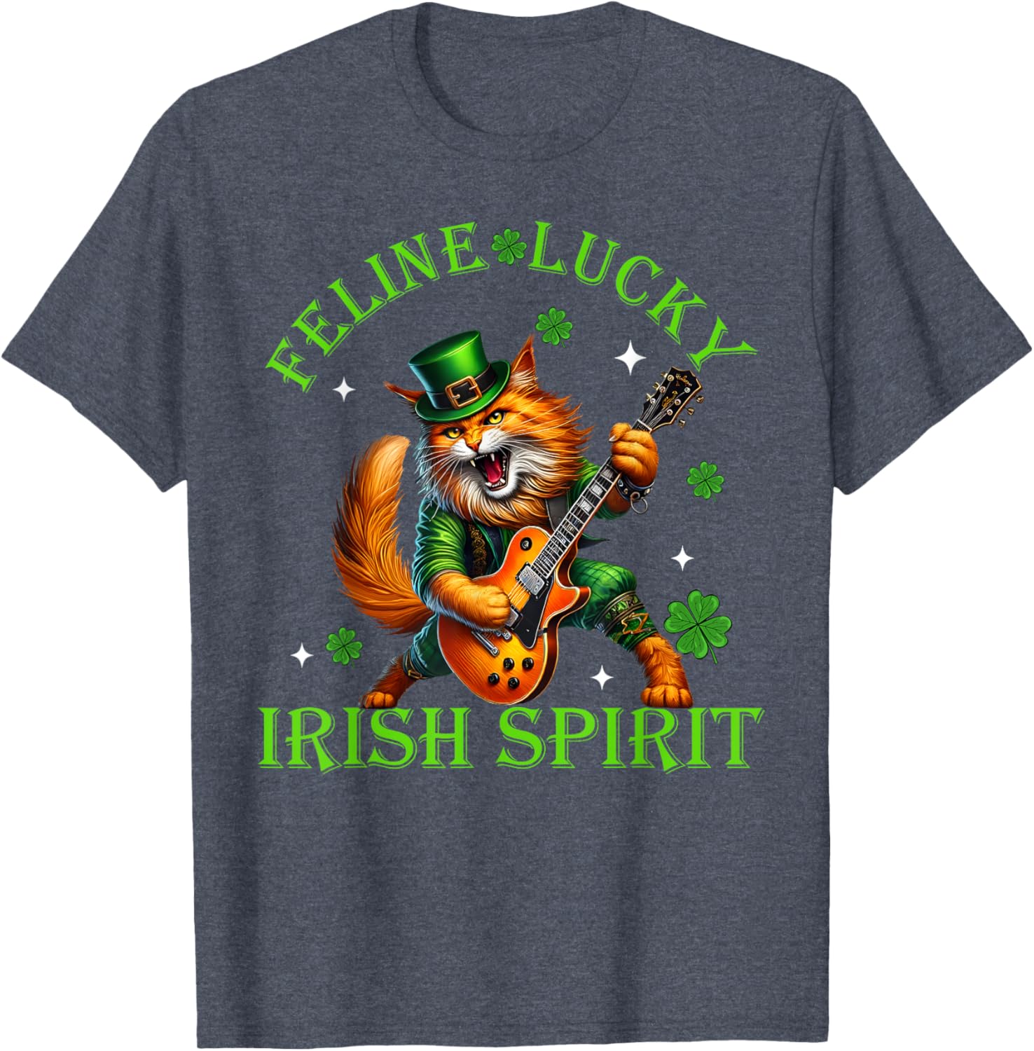 Feline Lucky St. Patrick's Day Cat Rocker T-Shirt for Men, Women, Kids - 14