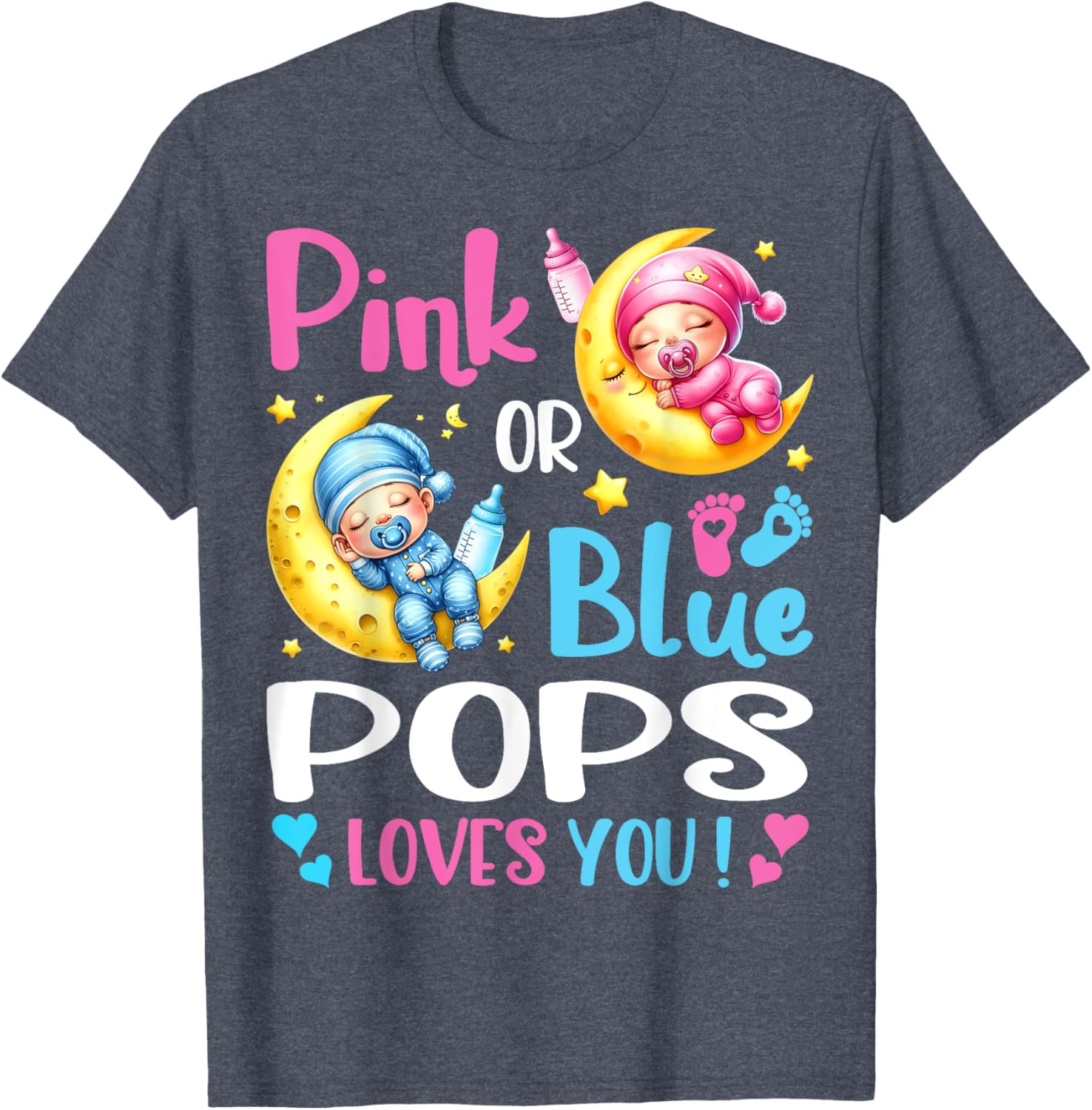 Gender Reveal T-Shirt for Kids in Pink or Blue with Pops Loves You Design - 1