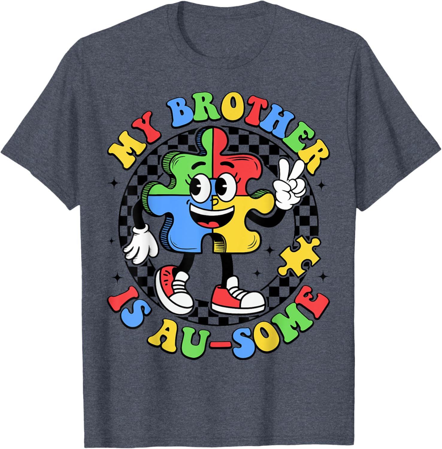Retro My Brother is Awesome Autism Awareness T-Shirt for Sisters - 9