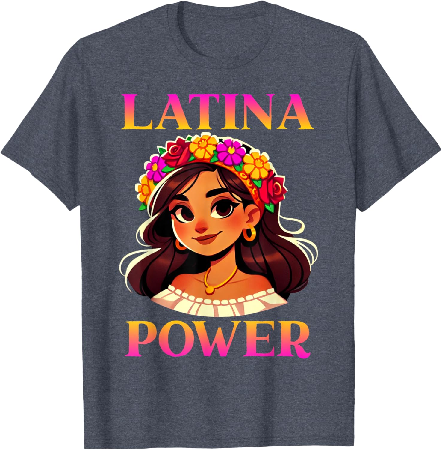 Latina Power Floral Headband T-Shirt for Proud Mexican Women - 14